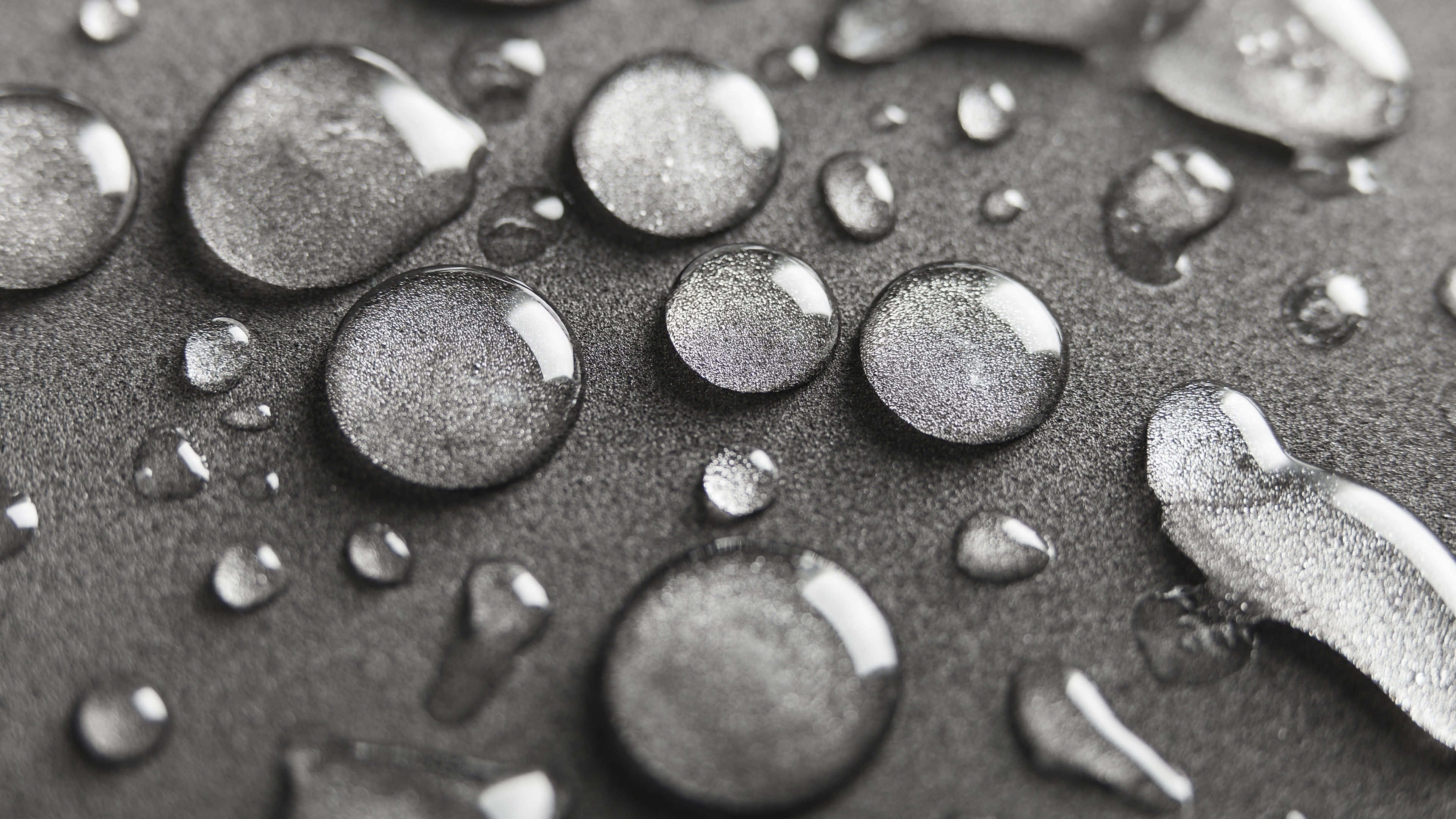 4K Water landscape, glistening water droplets, dark textured surface, 4K Desktop Wallpaper