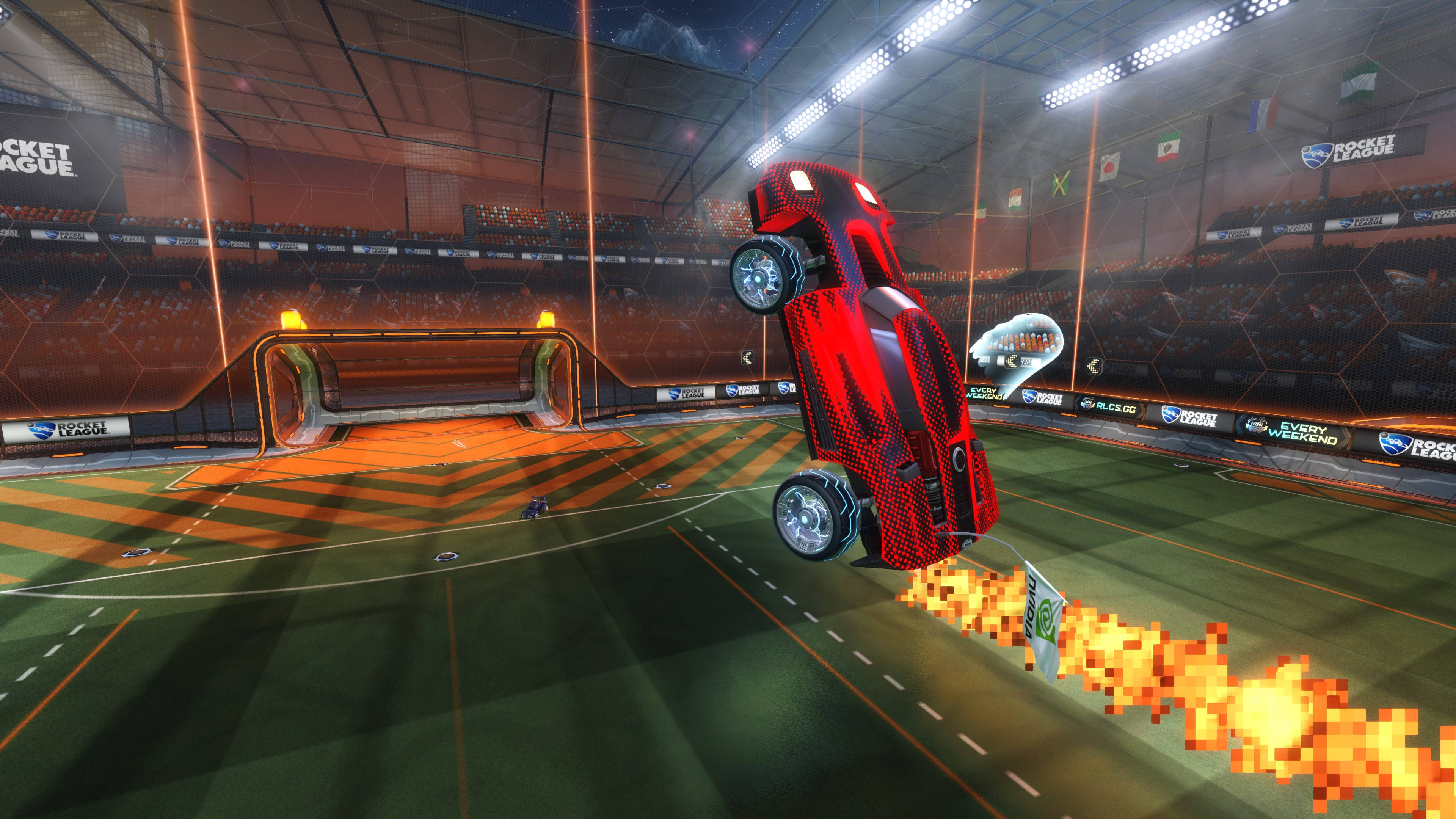 4K Rocket League, red car, fire, 4K Desktop Wallpaper