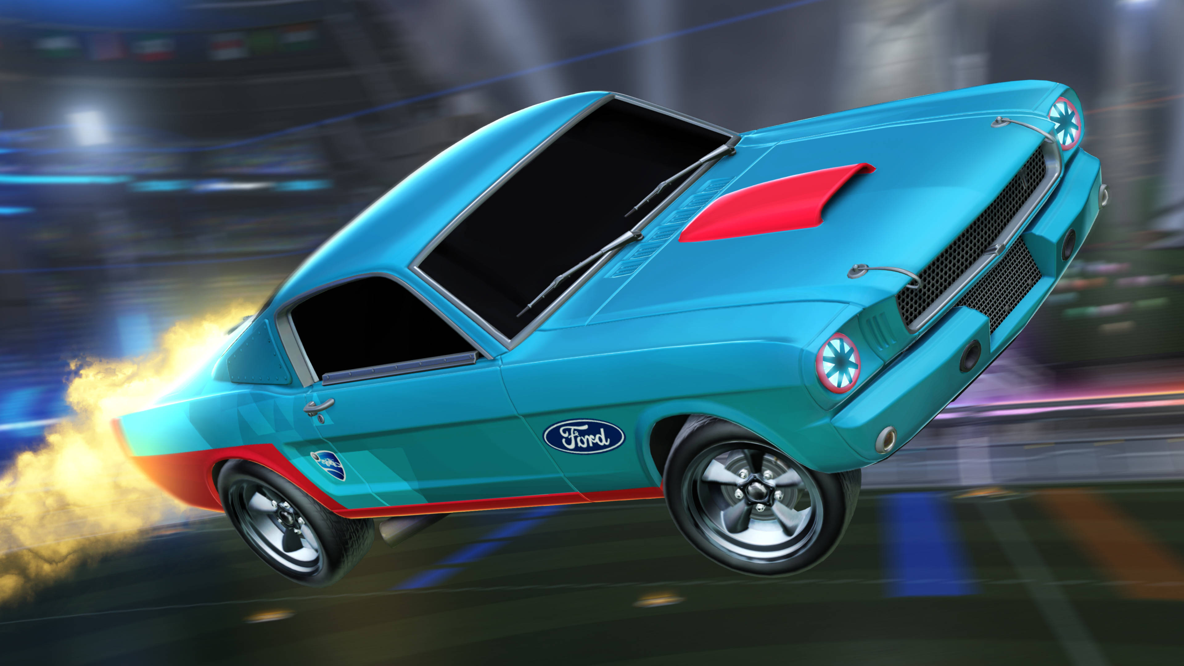 4K Rocket League, blue mustang, turquoise Ford Mustang, 4K Desktop Wallpaper