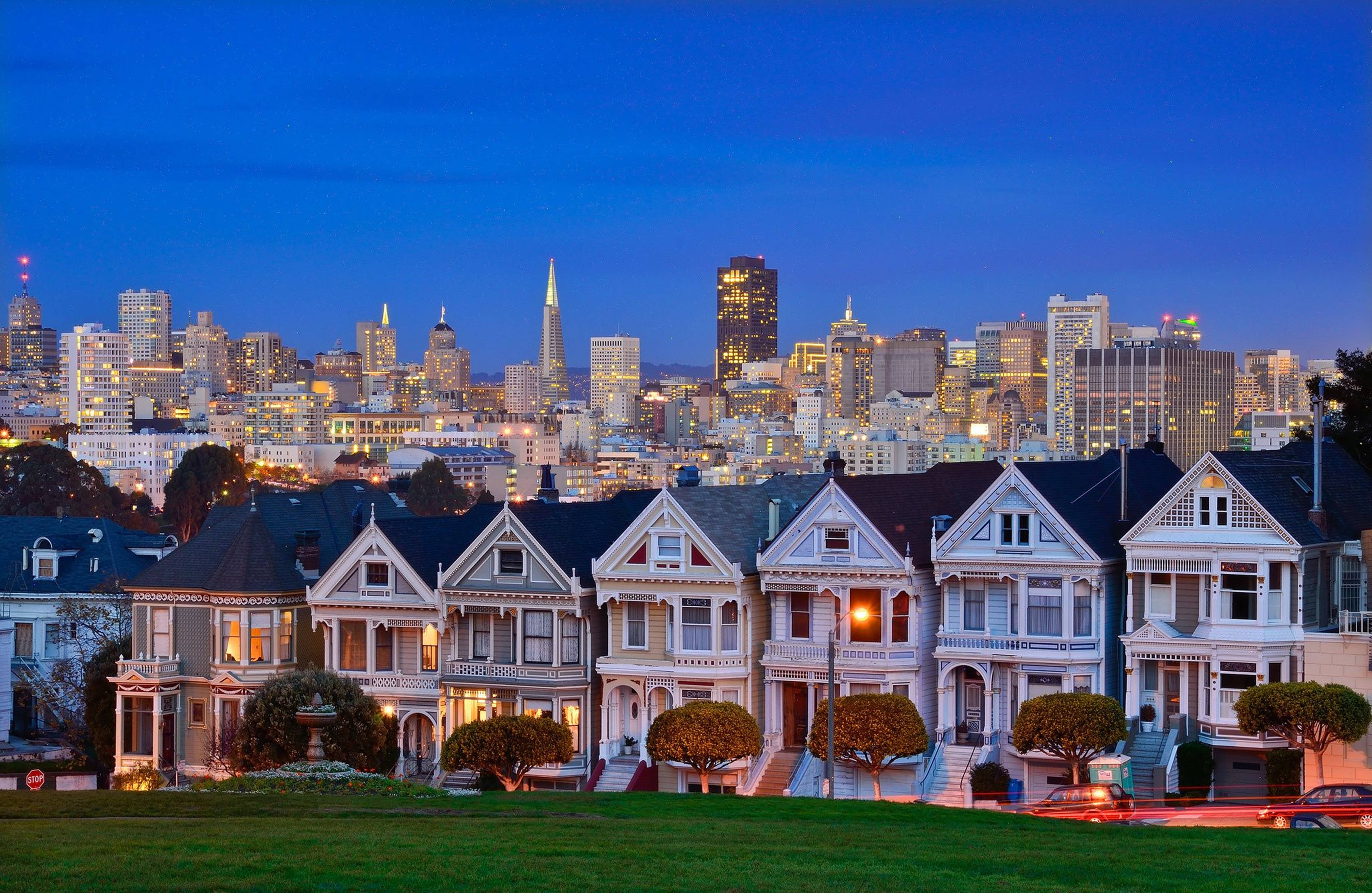 San Francisco, Victorian houses, dusk, 5K Desktop Wallpaper