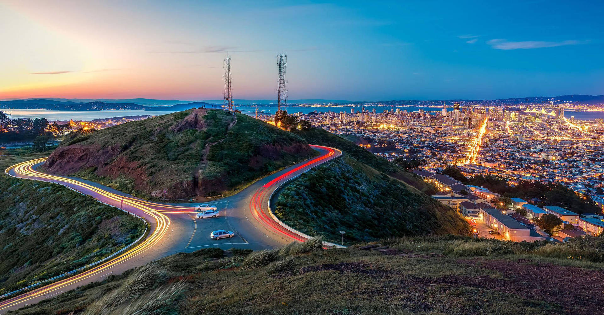 San Francisco, dusk, winding road, Full HD Desktop Wallpaper