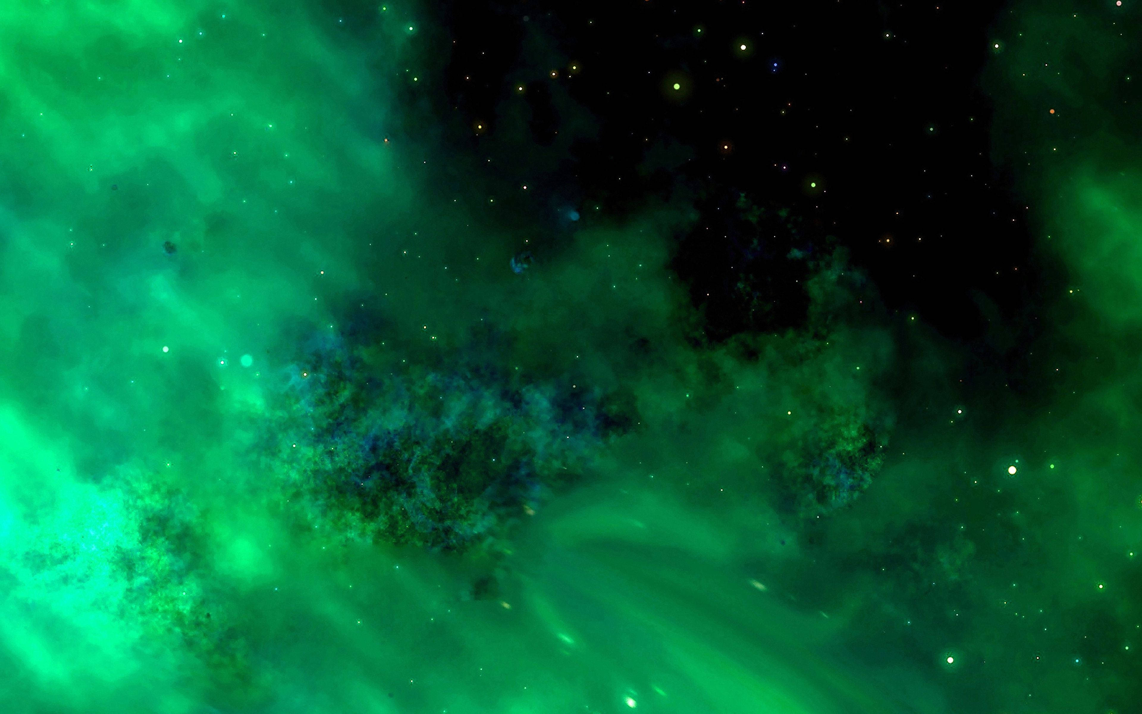 4K, green clouds, stars, 4K Desktop Wallpaper