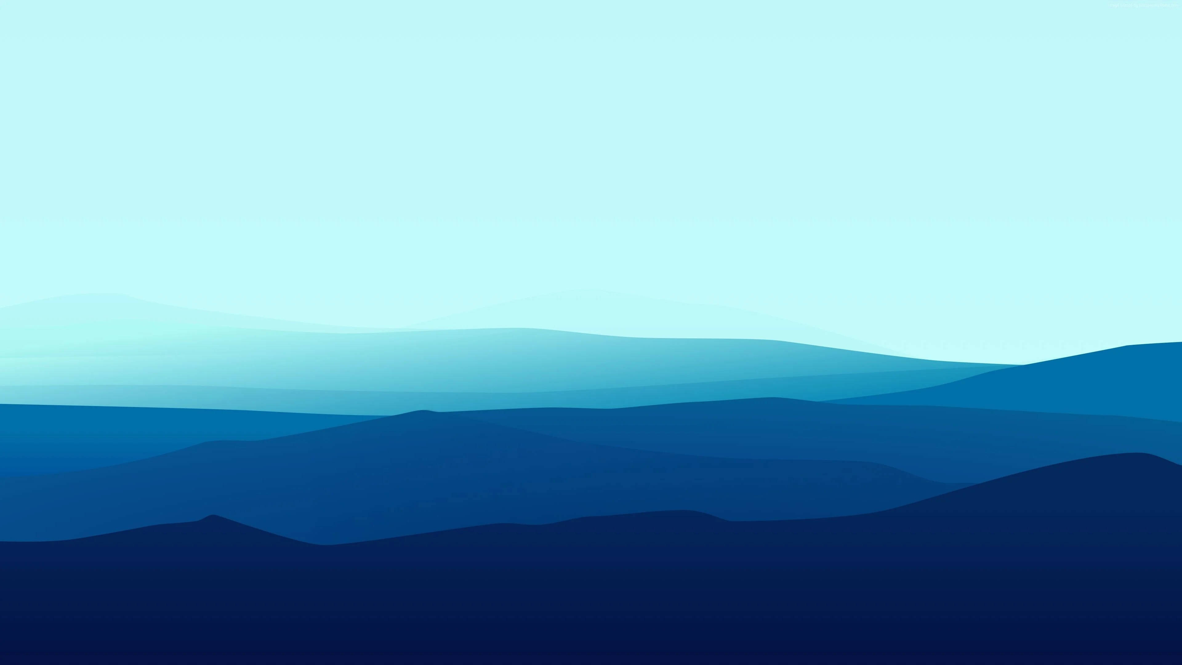 blue sky, white haze, layered mountain ranges, 4K Desktop Wallpaper