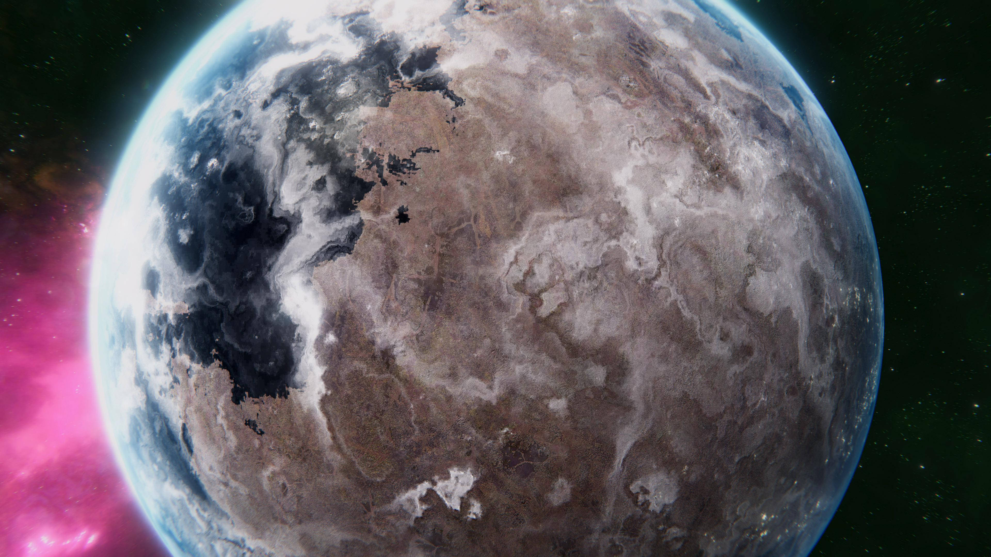 4K Moving Planet Up-Close, barren alien planet, swirling clouds, 4K Desktop Wallpaper