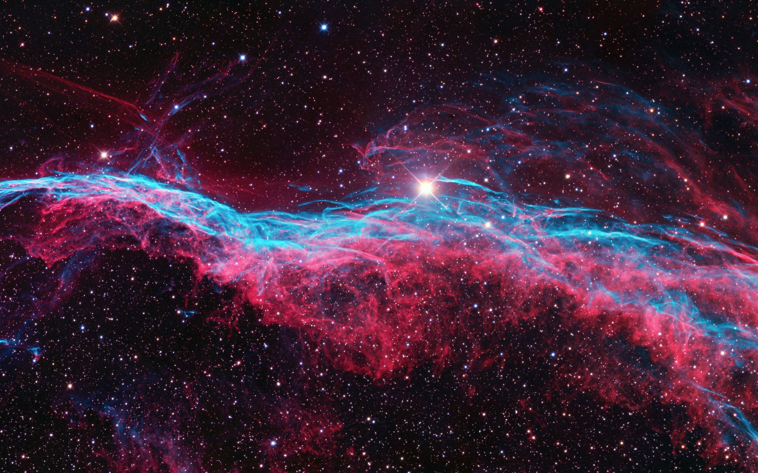 cosmic nebula, vivid red, electric blue, 2K Desktop Wallpaper