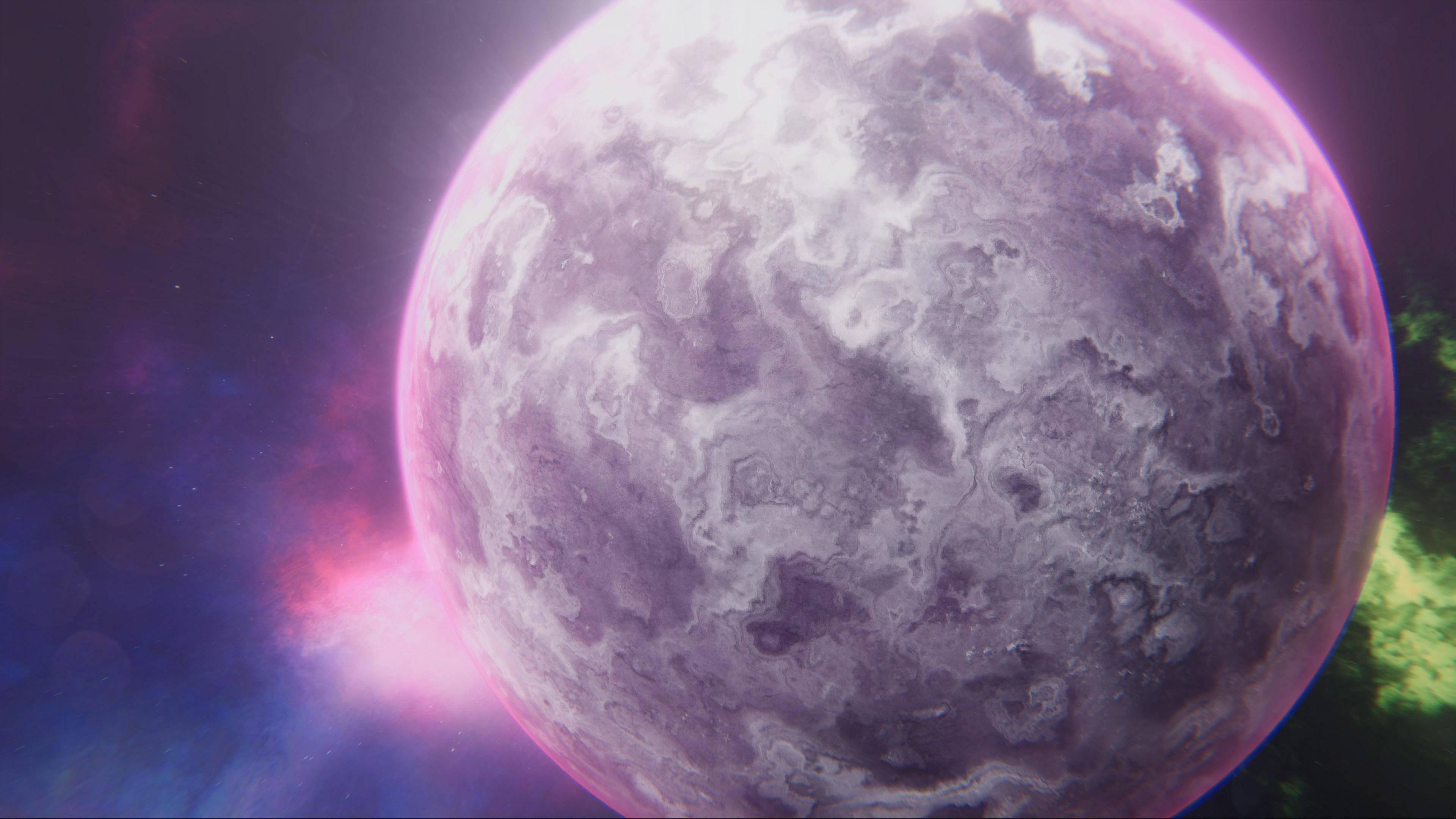 4K Moving Purple-Tinted Planet, purple planet, swirling white clouds, 4K Desktop Wallpaper