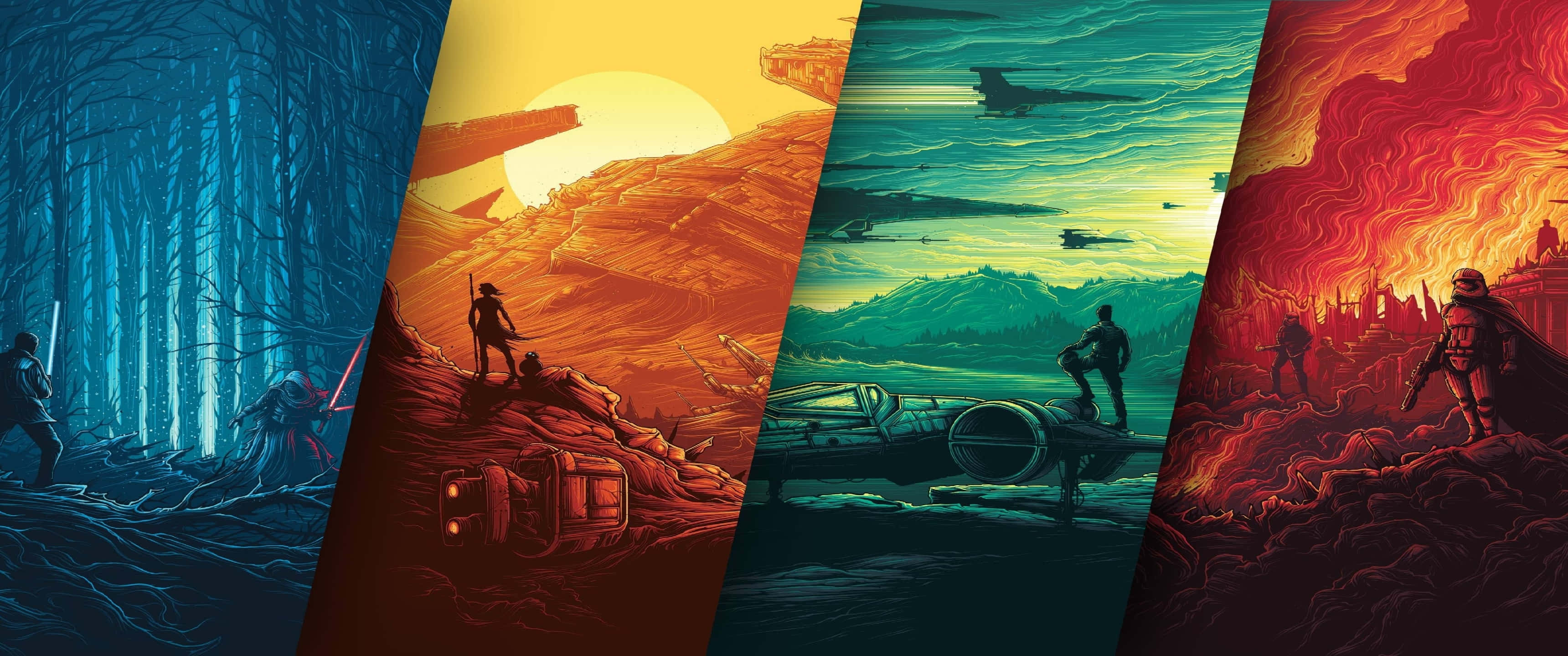 Star Wars, epic panorama, forest duel, 2K Desktop Wallpaper