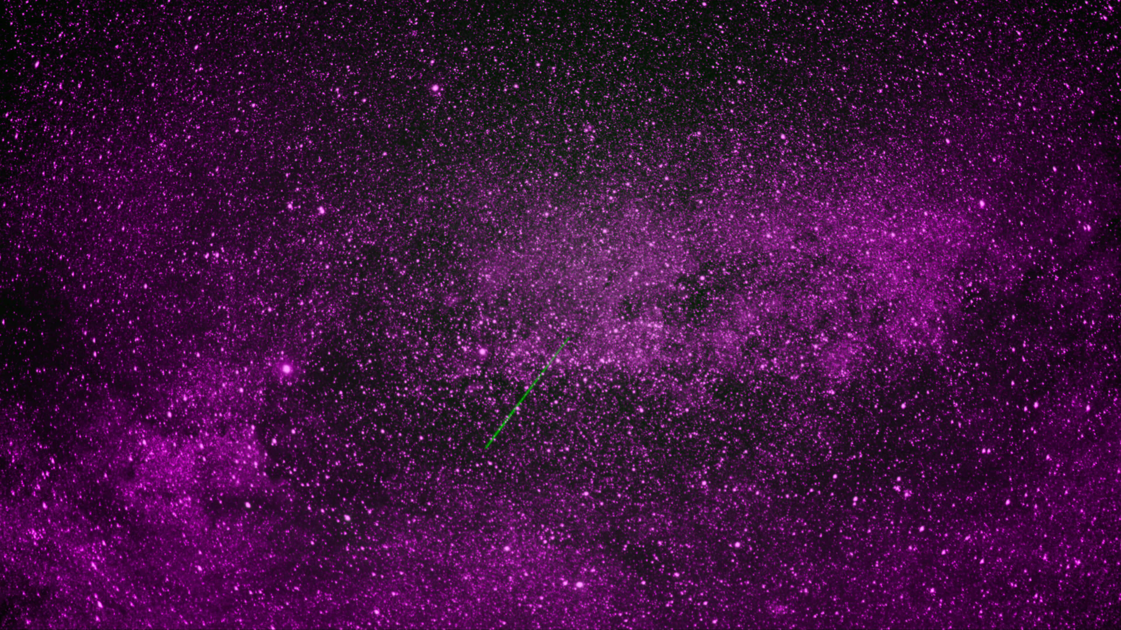 vibrant purple galaxy, sparkling stars, glowing green comet, 4K Desktop Wallpaper