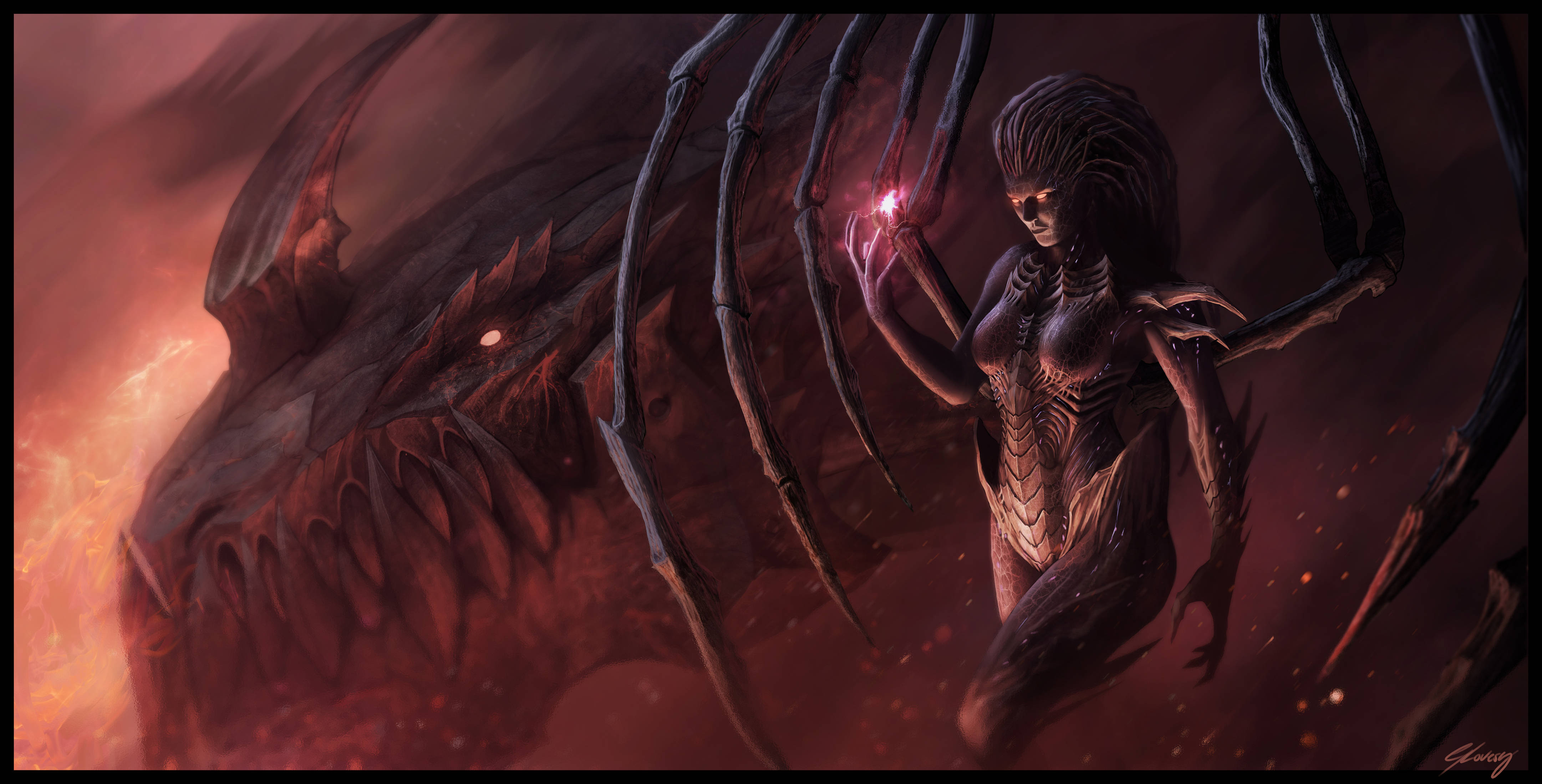 4K Starcraft, dark fantasy figure, glowing eyes, 4K Desktop Wallpaper