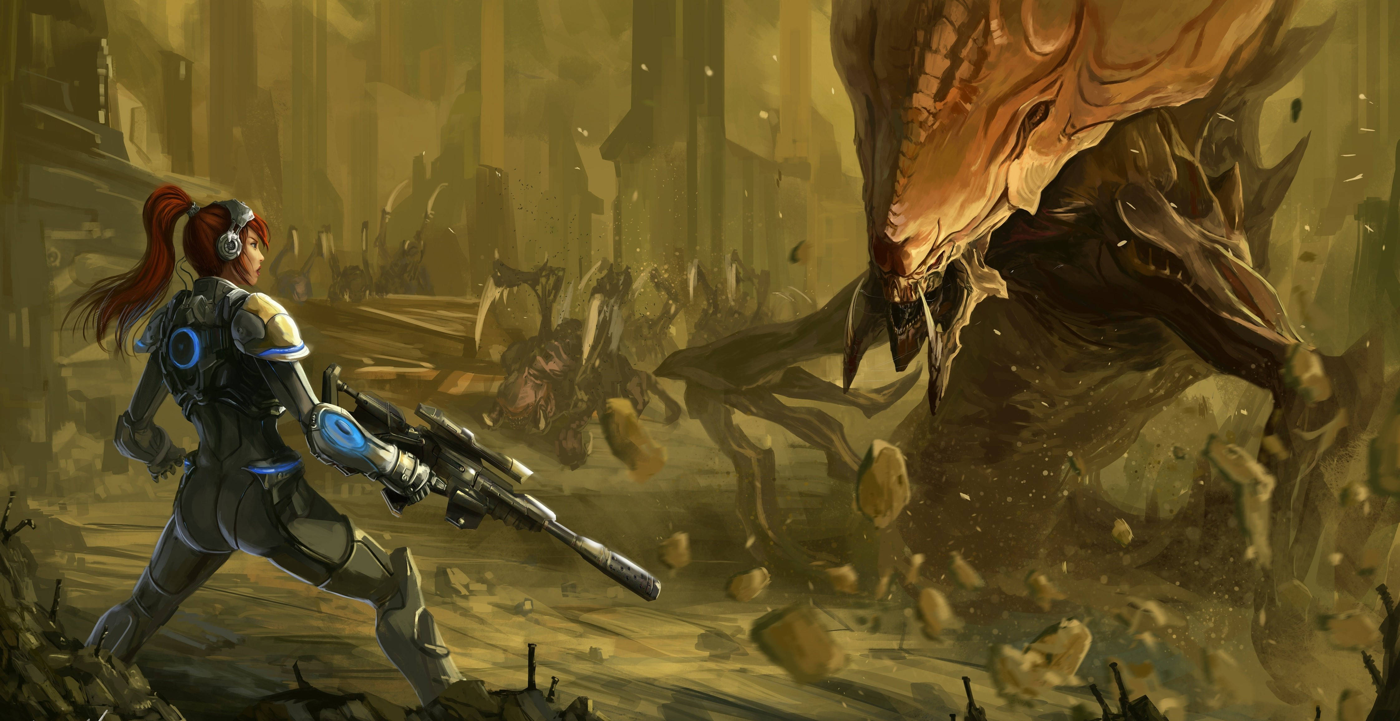 4K Starcraft, female soldier, futuristic armor, 4K Desktop Wallpaper