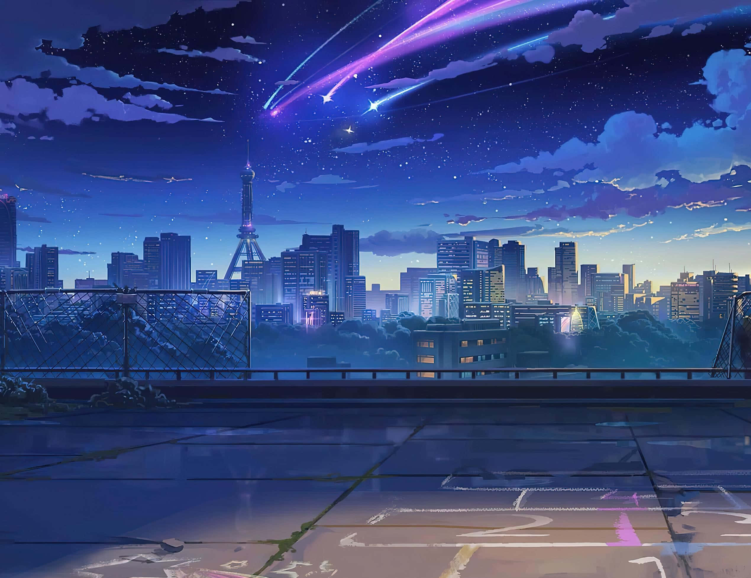 anime cityscape, twilight, glowing skyscrapers, Full HD Desktop Wallpaper