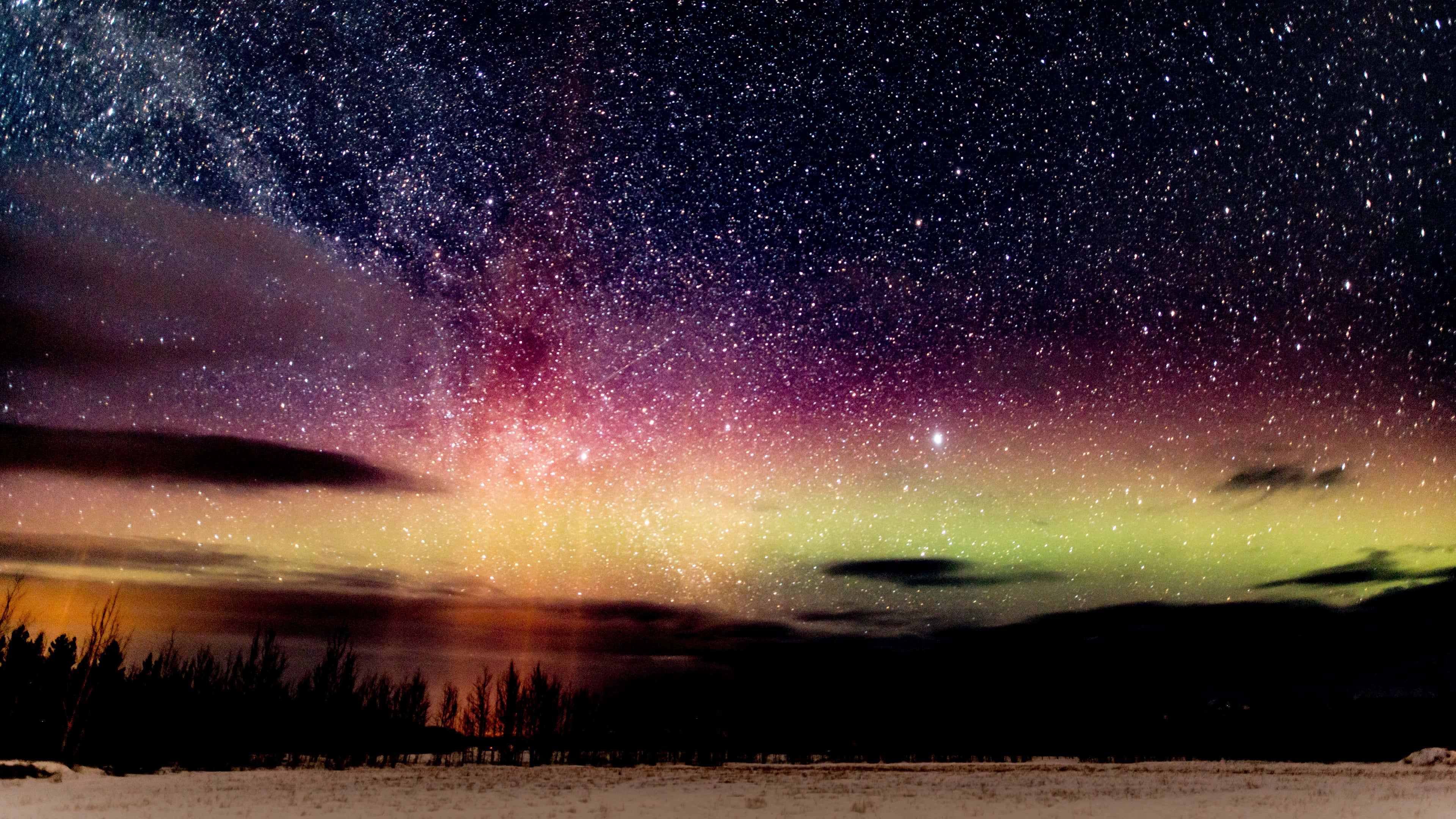 glittering universe, aurora borealis, starry sky, 4K Desktop Wallpaper