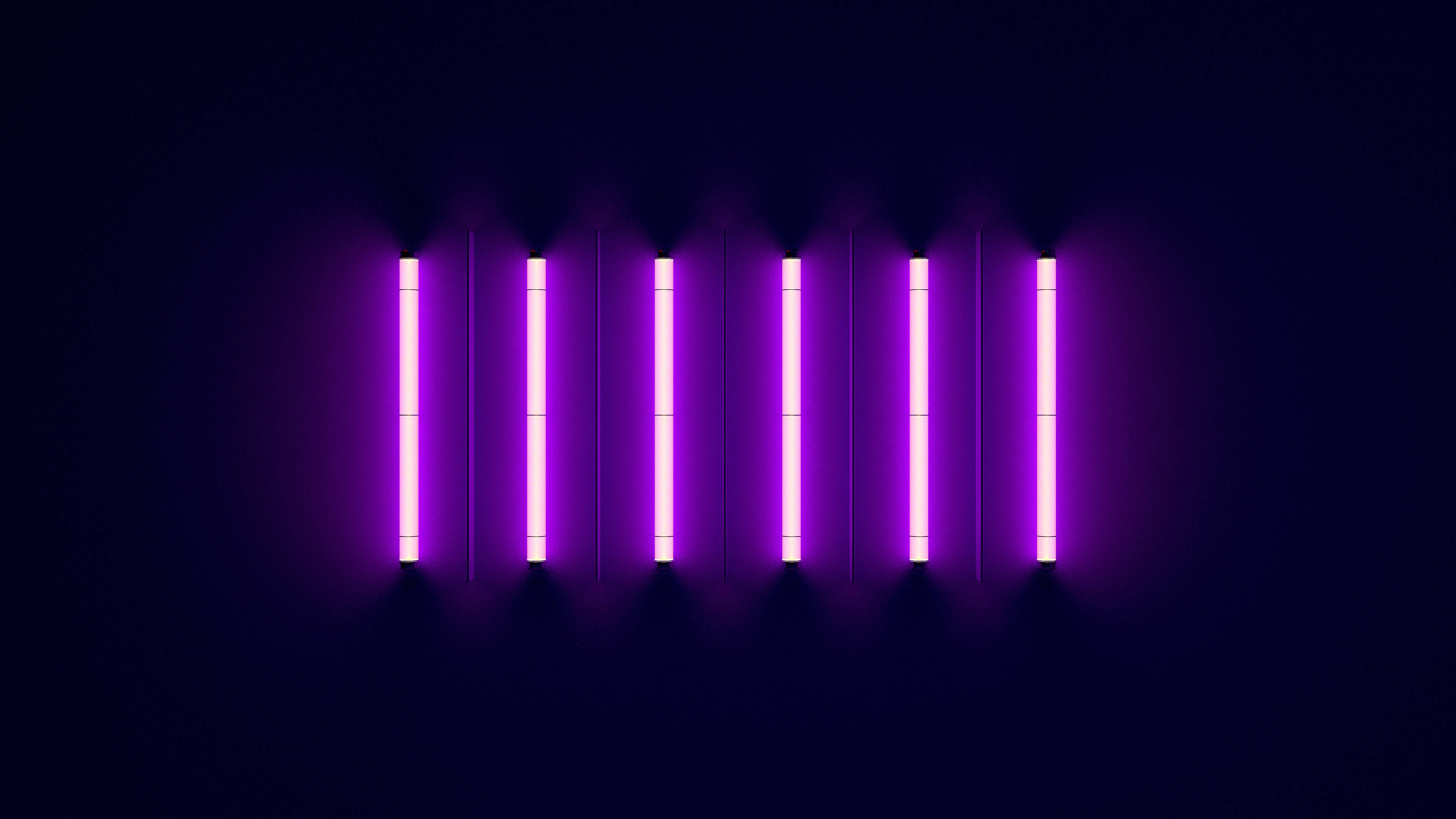 4K Neon Lines, glowing purple neon tubes, deep dark background, 4K Desktop Wallpaper
