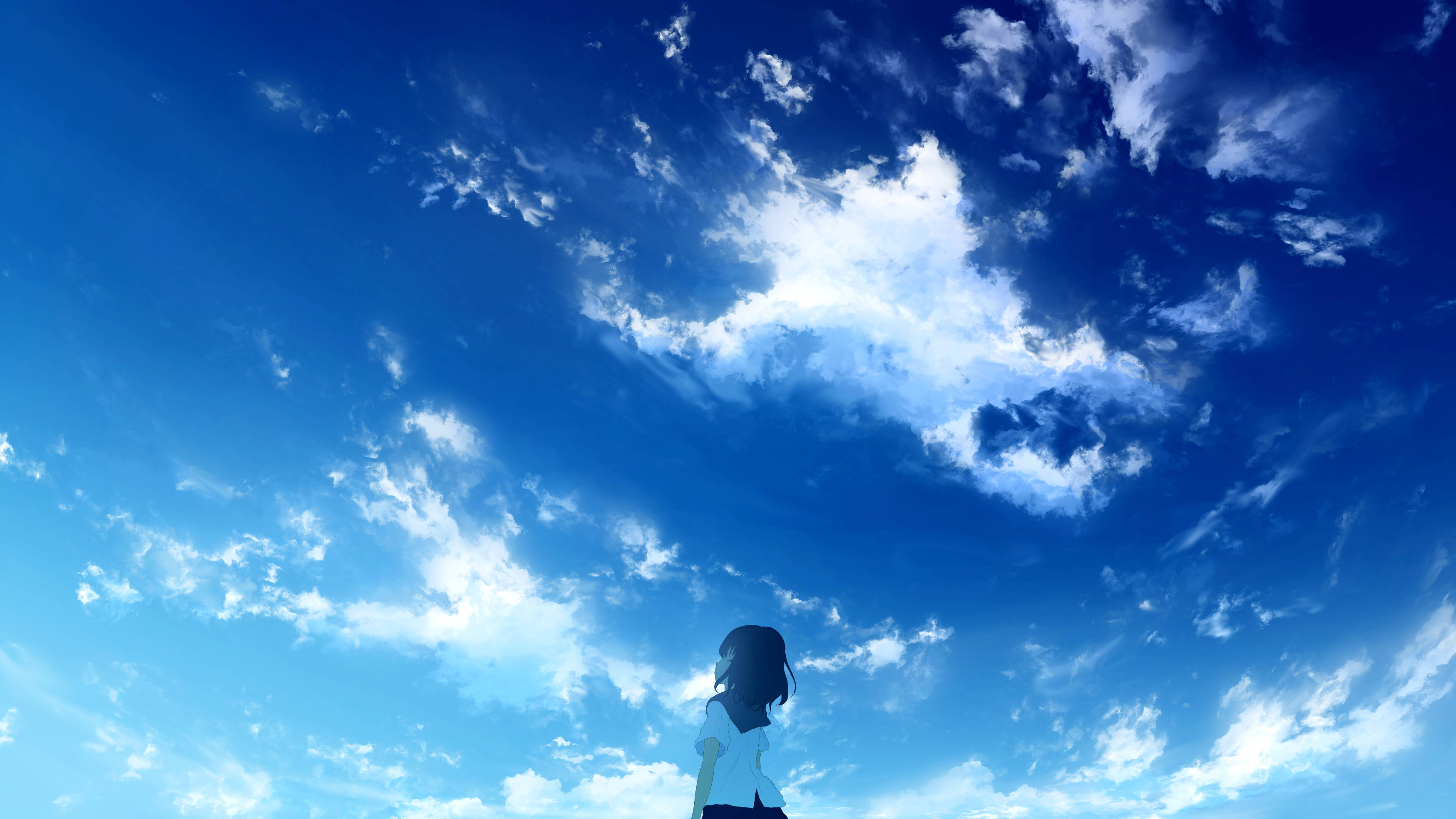 4K Summer, anime girl, vast blue sky, 4K Desktop Wallpaper