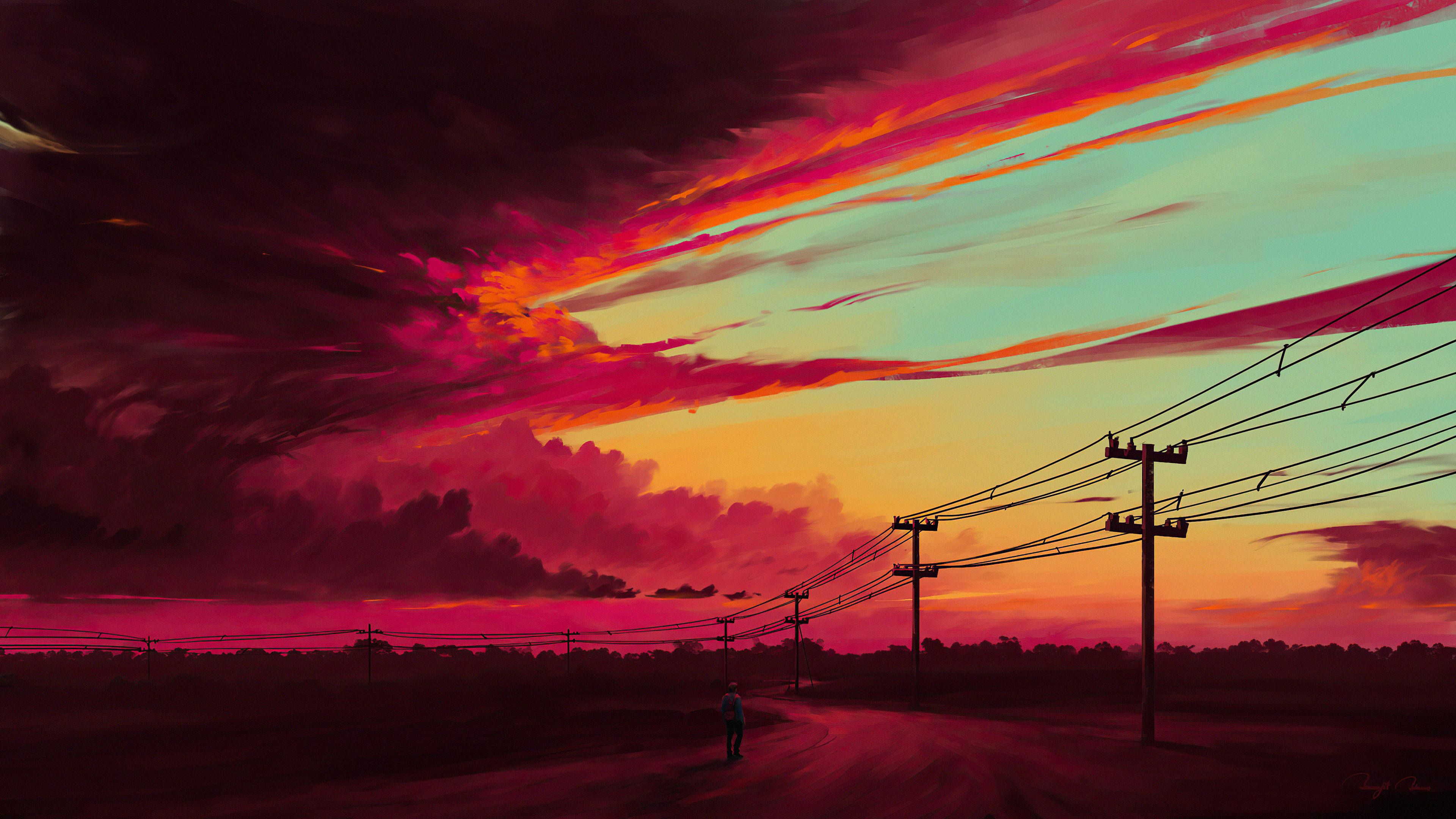 4K Summer, rural road, dramatic sky, 4K Desktop Wallpaper