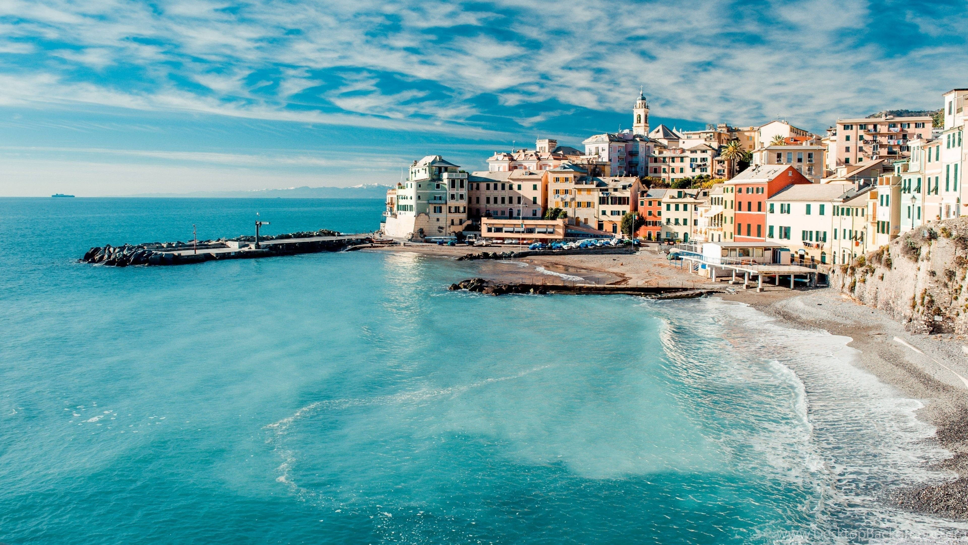 4K Summer, pier, pastel buildings, 4K Desktop Wallpaper