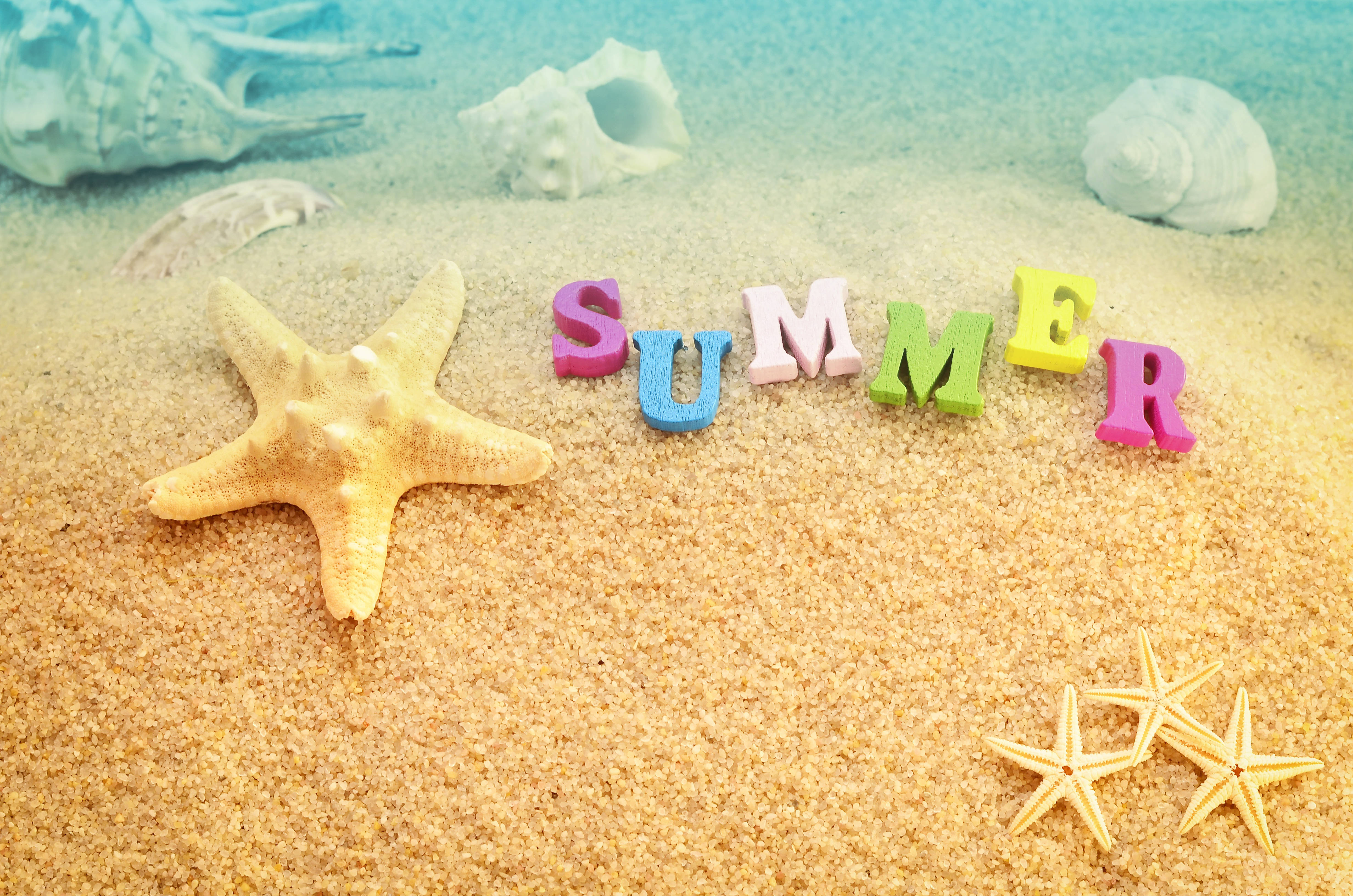 4K Summer, summer, golden sand, 4K Desktop Wallpaper