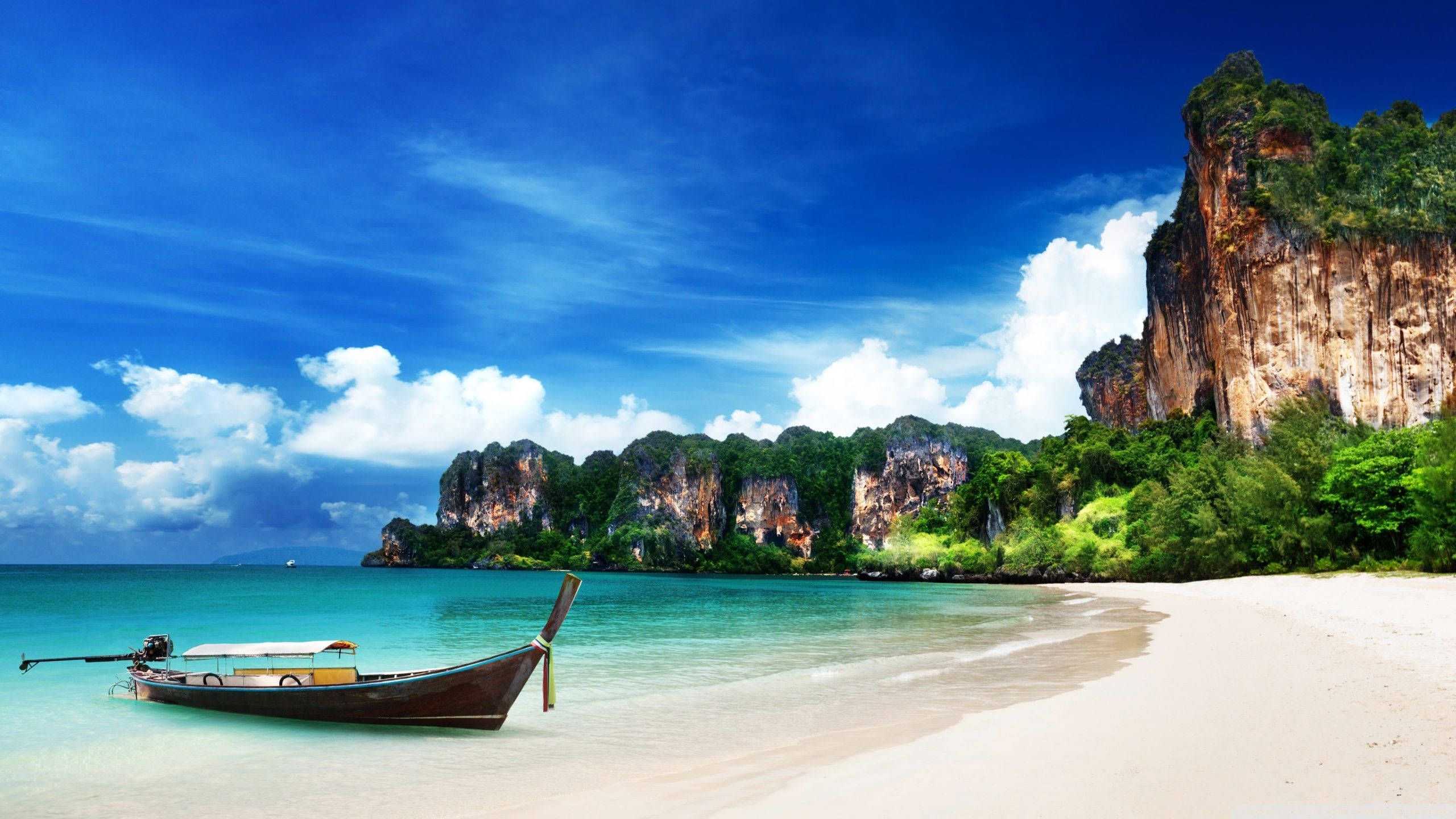 4K Summer, white sand beach, turquoise waters, 2K Desktop Wallpaper