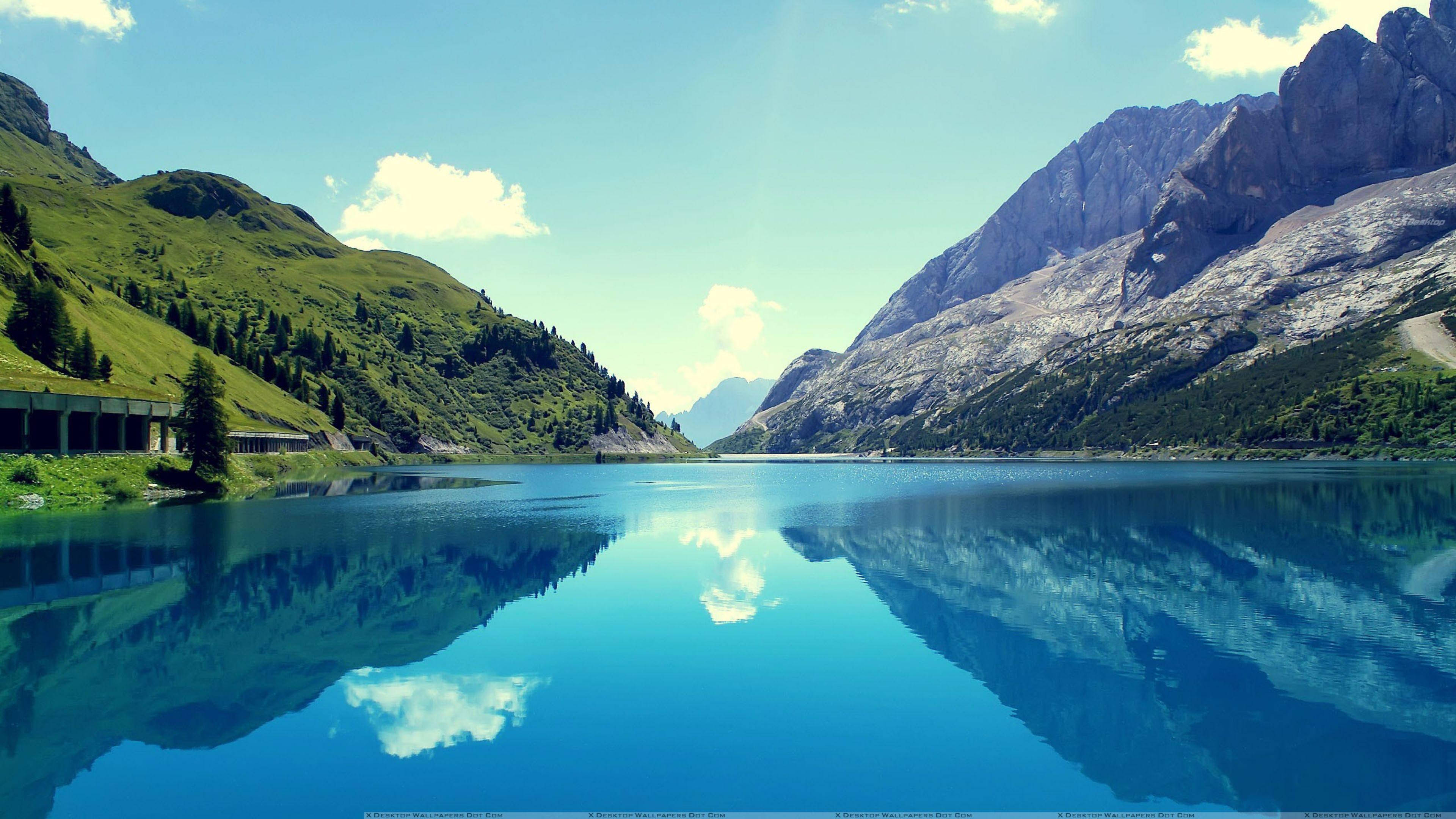4K Summer, alpine lake, green mountains, 4K Desktop Wallpaper