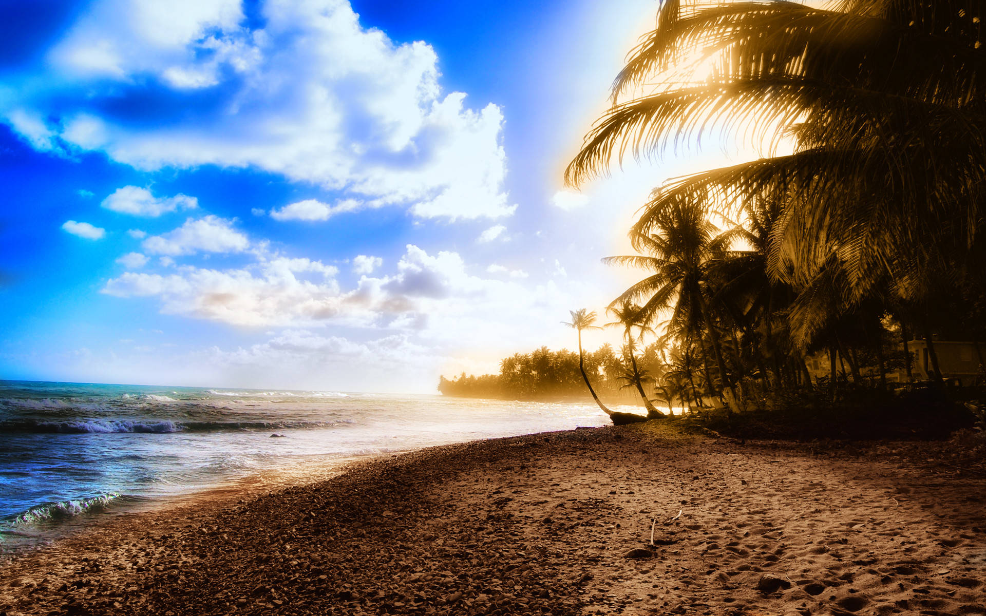 4K Summer, golden sunset, tropical beach, Full HD Desktop Wallpaper