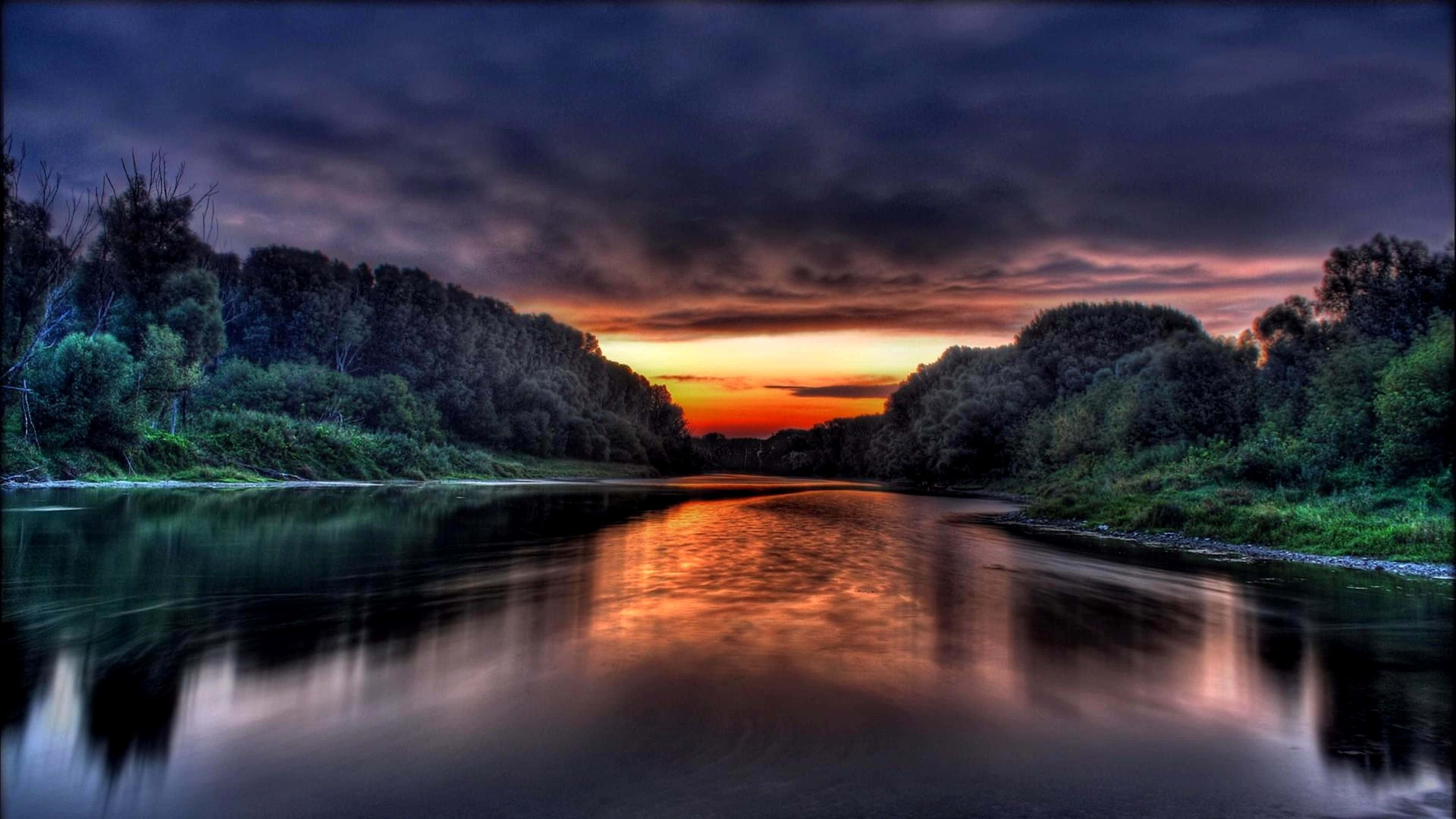 4K Ultra HD HDR, dramatic sunset, fiery orange, 4K Desktop Wallpaper