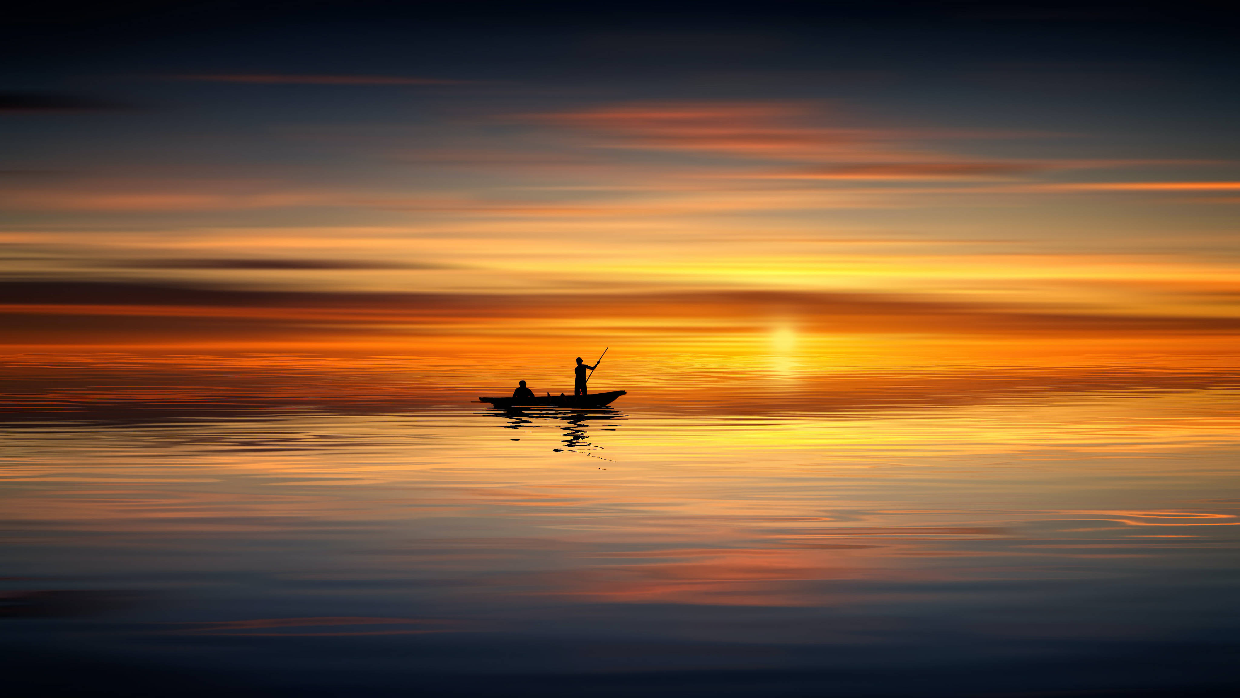sunset, seascape, fiery sunset, 4K Desktop Wallpaper