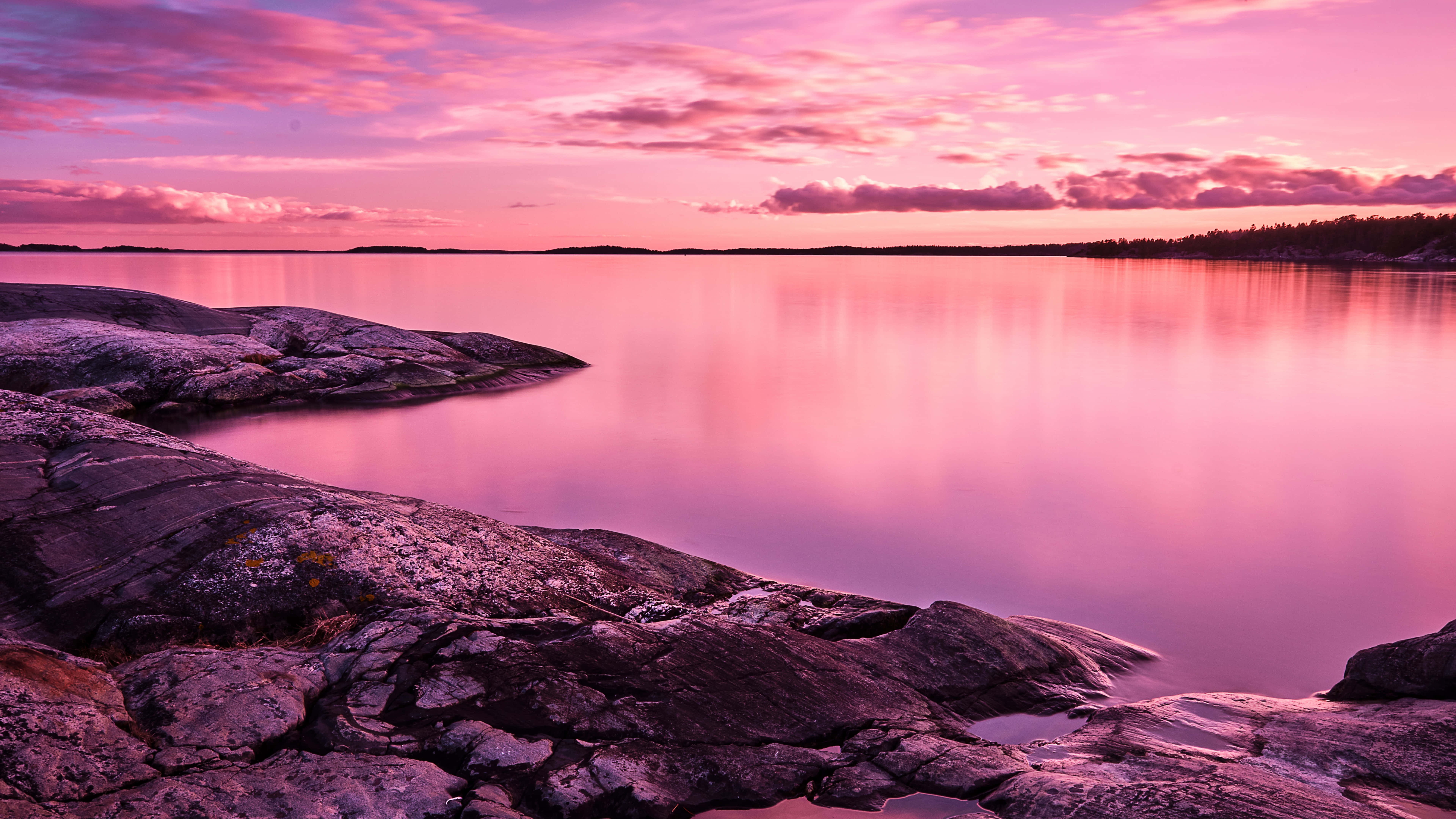 4K Sunset, pink sunset, calm water, 8K Desktop Wallpaper