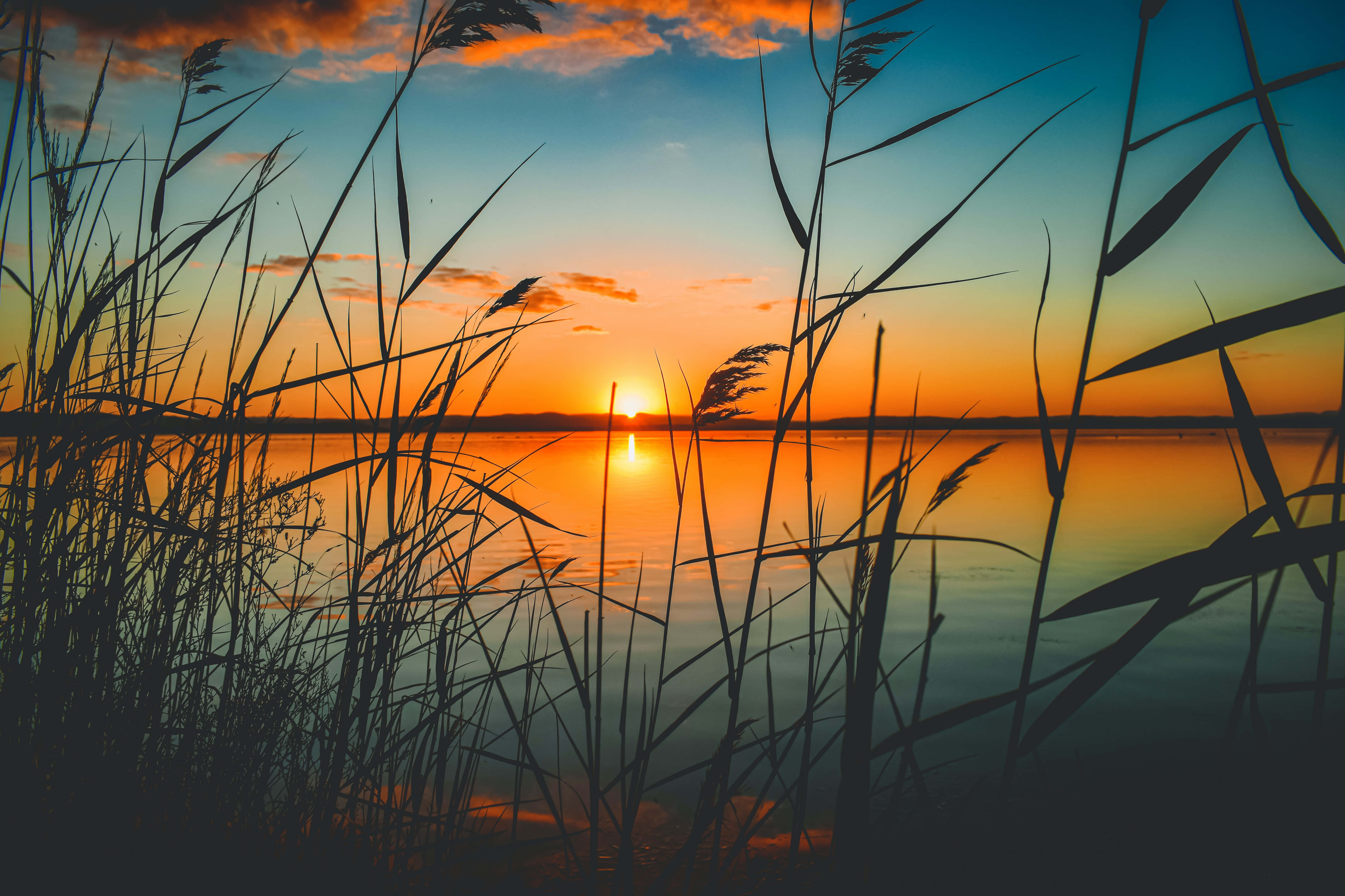 4K Sunset, sunset, calm lake, 5K Desktop Wallpaper