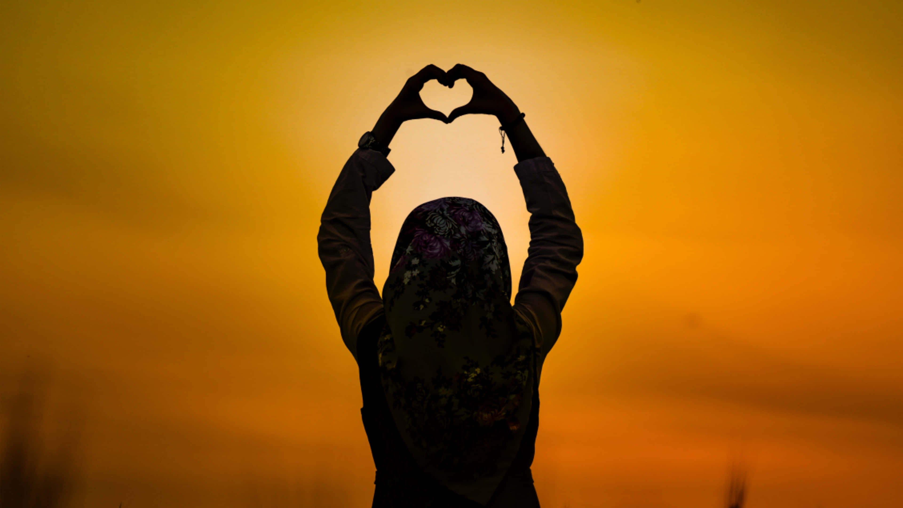 sunset silhouette, 4K Wallpaper, warm golden sunset sky, 4K Desktop Wallpaper