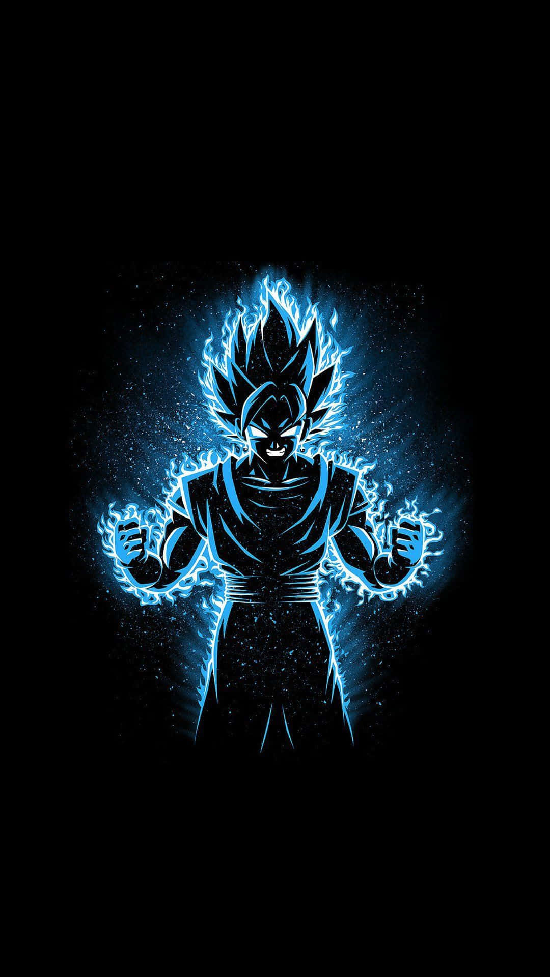 4K Super AMOLED phone, glowing blue anime warrior, spiky hair, Full HD Phone Wallpaper