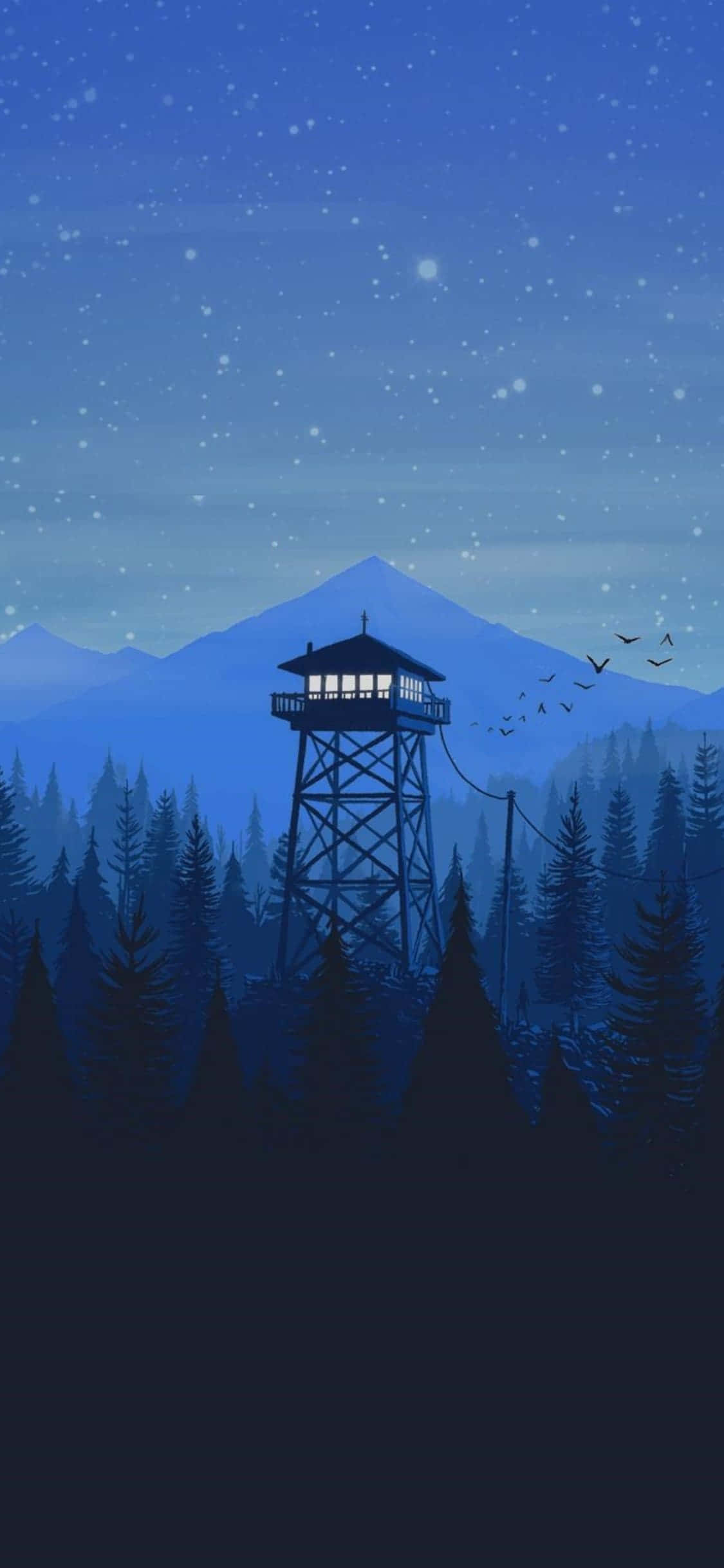 fire lookout tower, starry night sky, dense pine forest, Full HD Phone Wallpaper