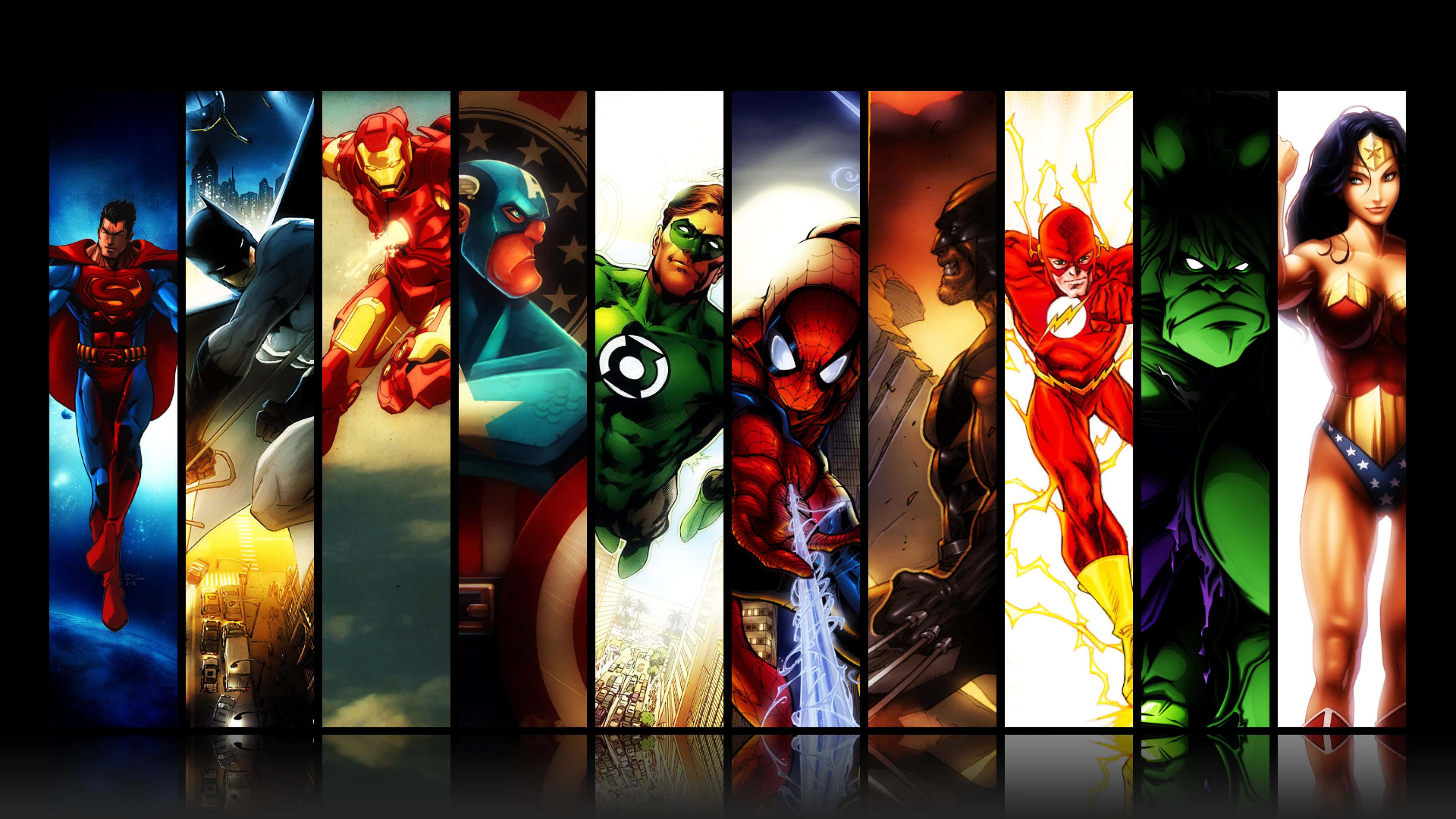 4K Superhero, comic book, nine iconic superheroes, 4K Desktop Wallpaper