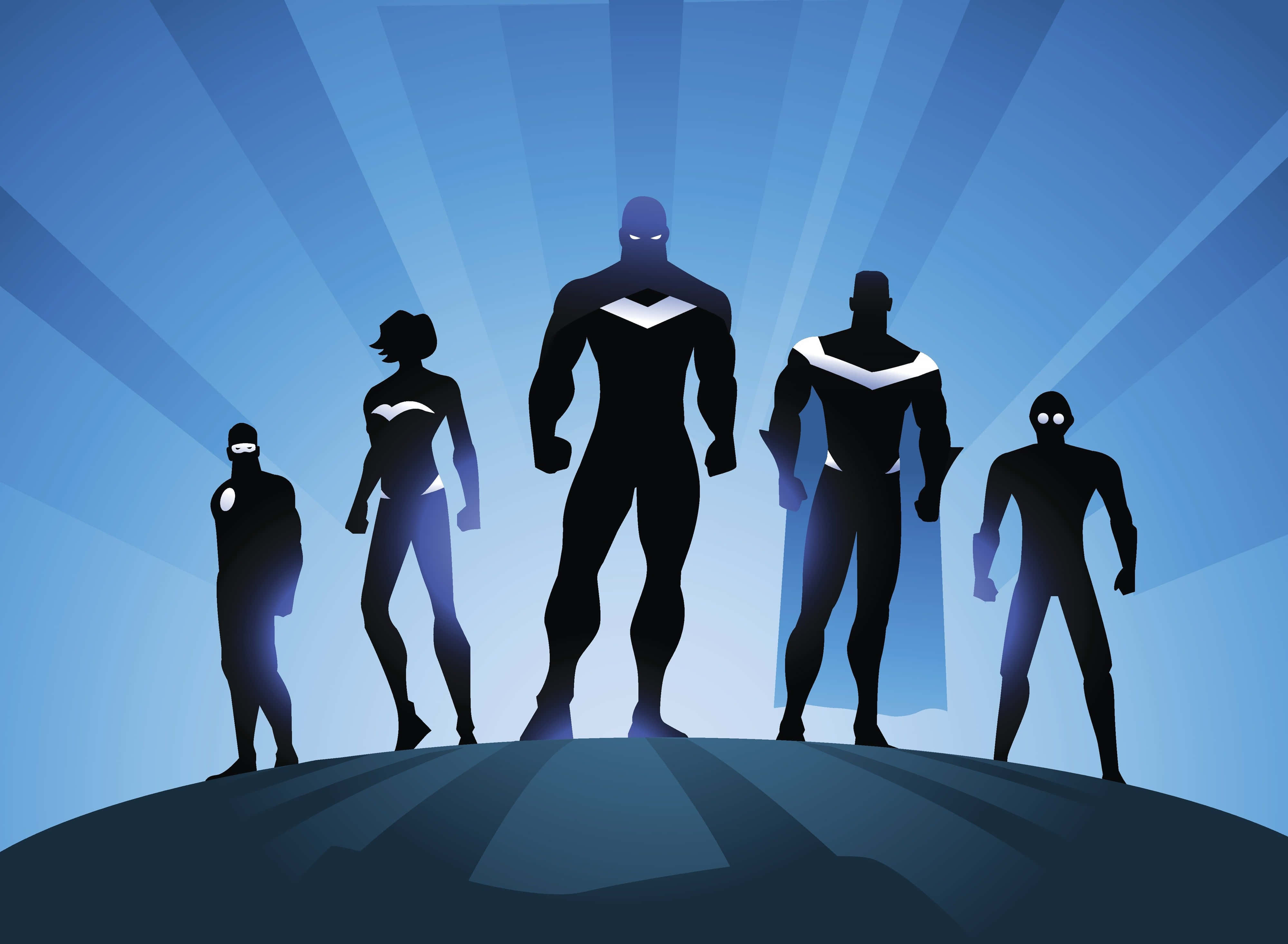 4K Superhero, superhero silhouettes, hill, 4K Desktop Wallpaper