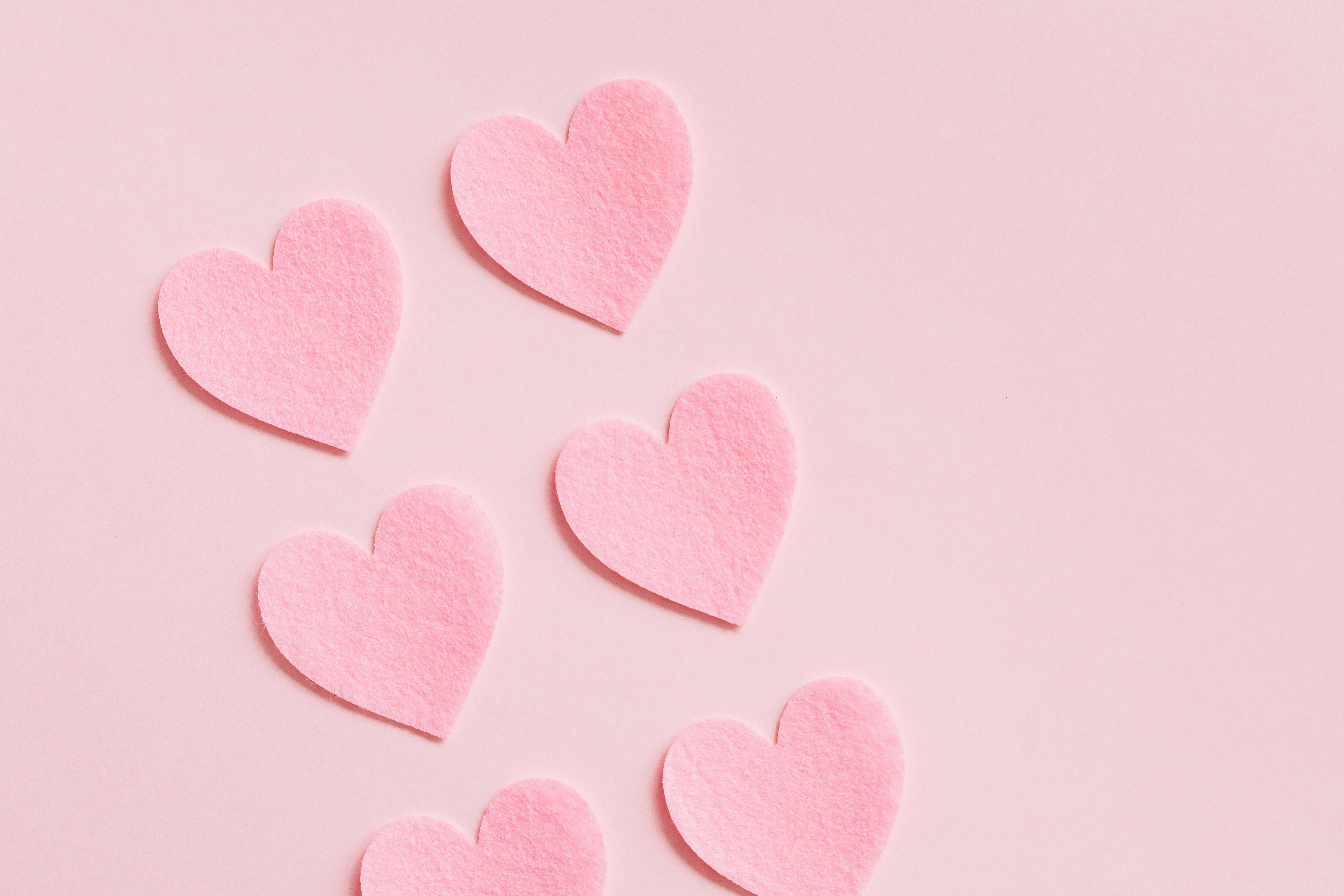 4K Tablet 6, pink hearts, soft pink felt hearts, 5K Desktop Wallpaper