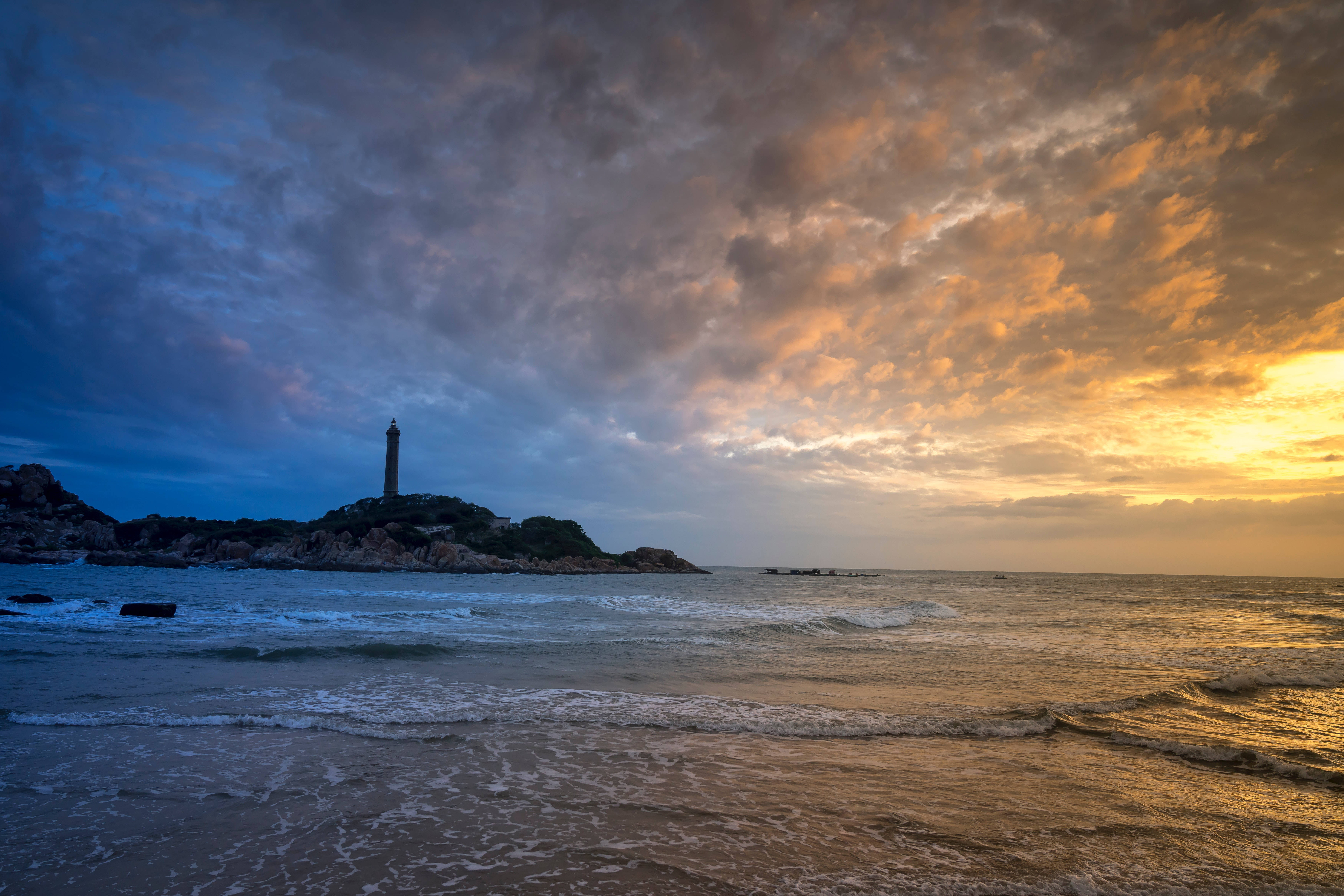 4K Tablet, lighthouse, rocky island, 5K Desktop Wallpaper
