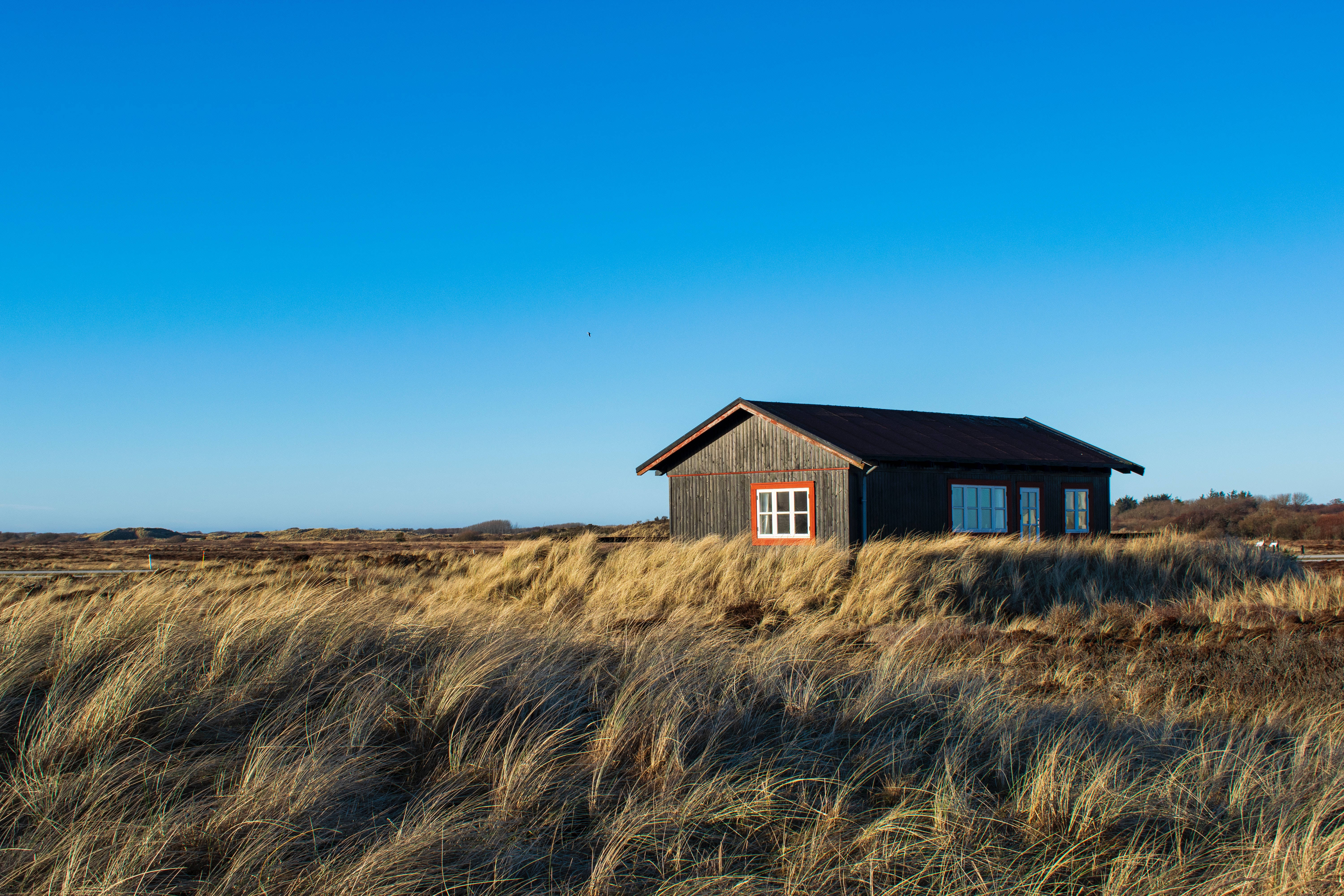 4K Tablet, dark wooden cabin, red-framed window, 5K Desktop Wallpaper