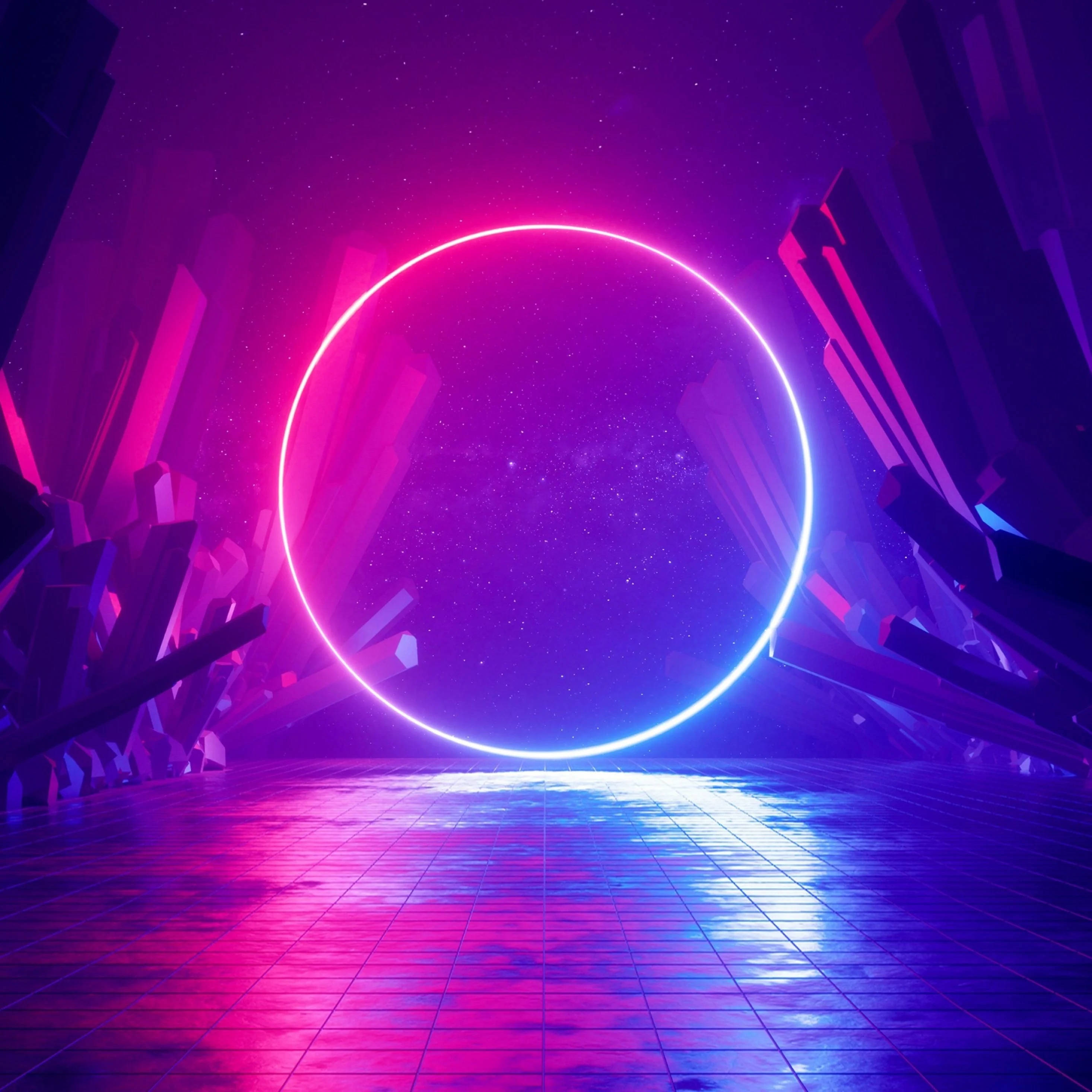 4K iPad, galaxy art, neon ring, 2K Desktop Wallpaper