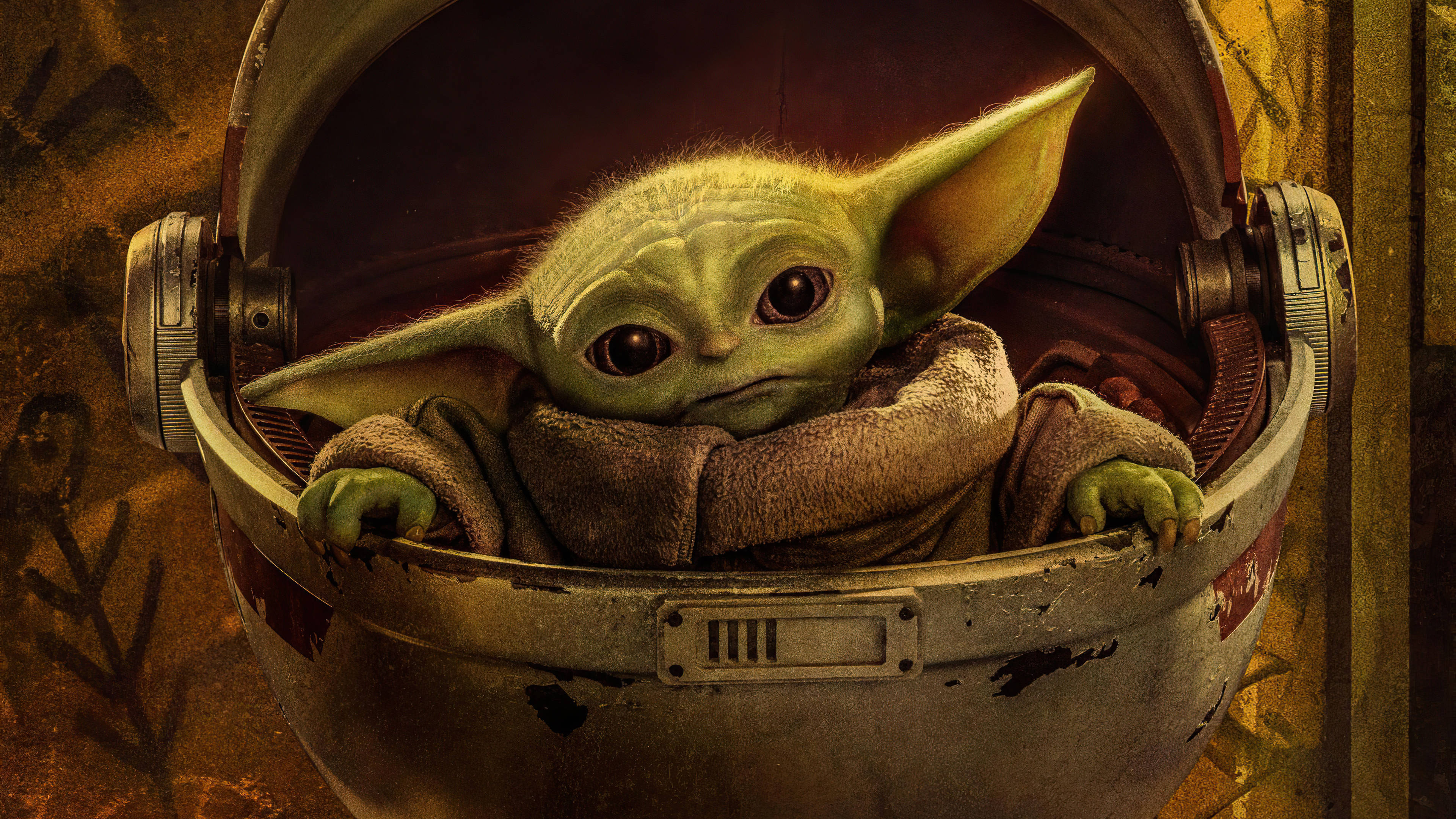 The Mandalorian, green-skinned baby alien, large ears, 4K Desktop Wallpaper