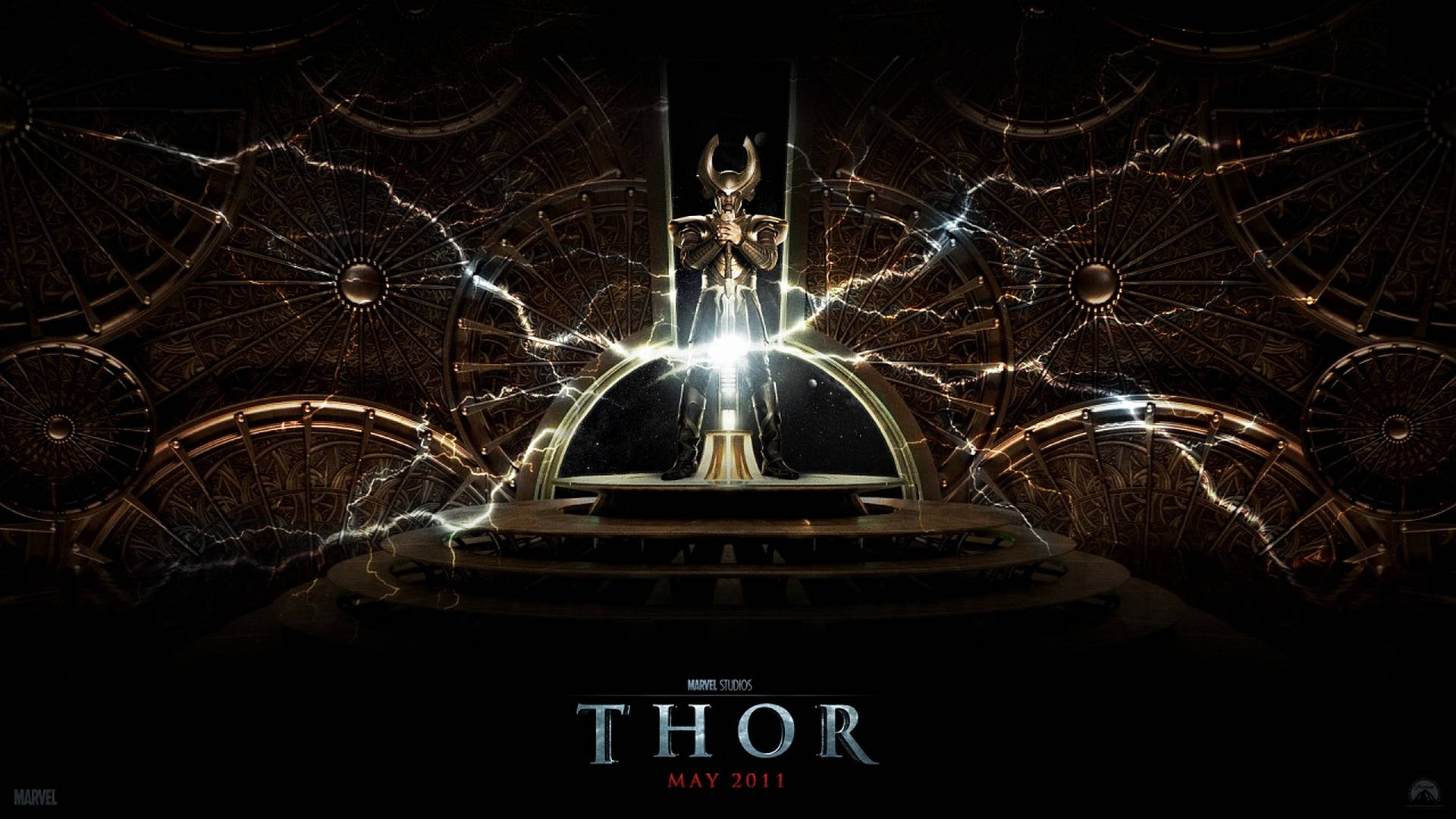 Thor, glowing pedestal, crackling lightning, Full HD Desktop Wallpaper