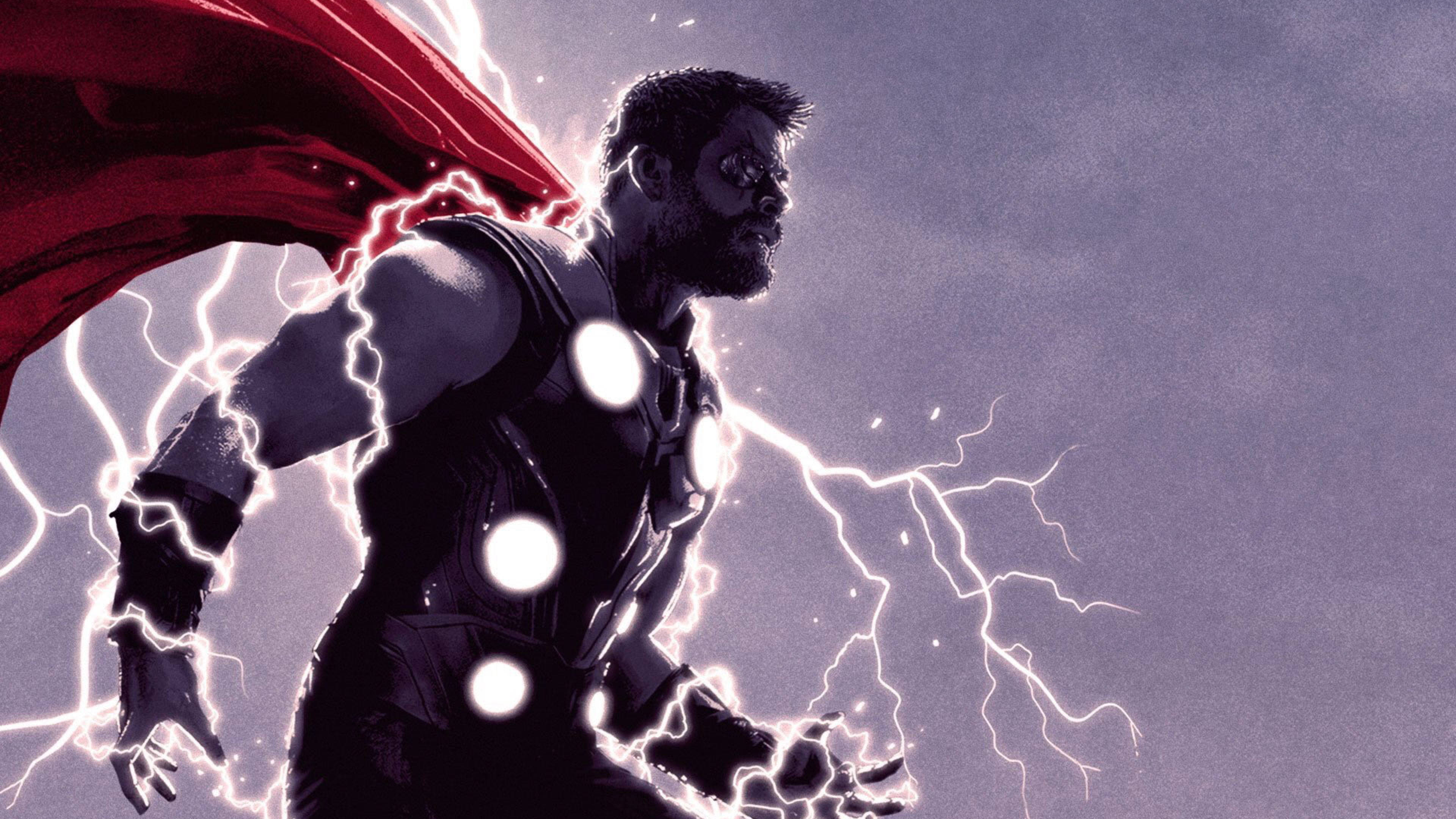 Thor, dark armor, glowing circular lights, 4K Desktop Wallpaper