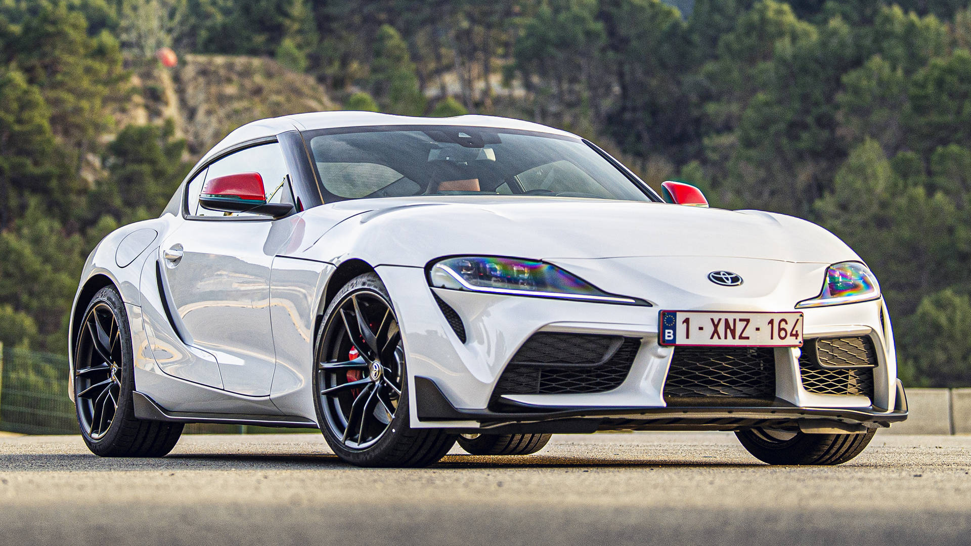 4K Toyota Supra, white, red mirrors, Full HD Desktop Wallpaper