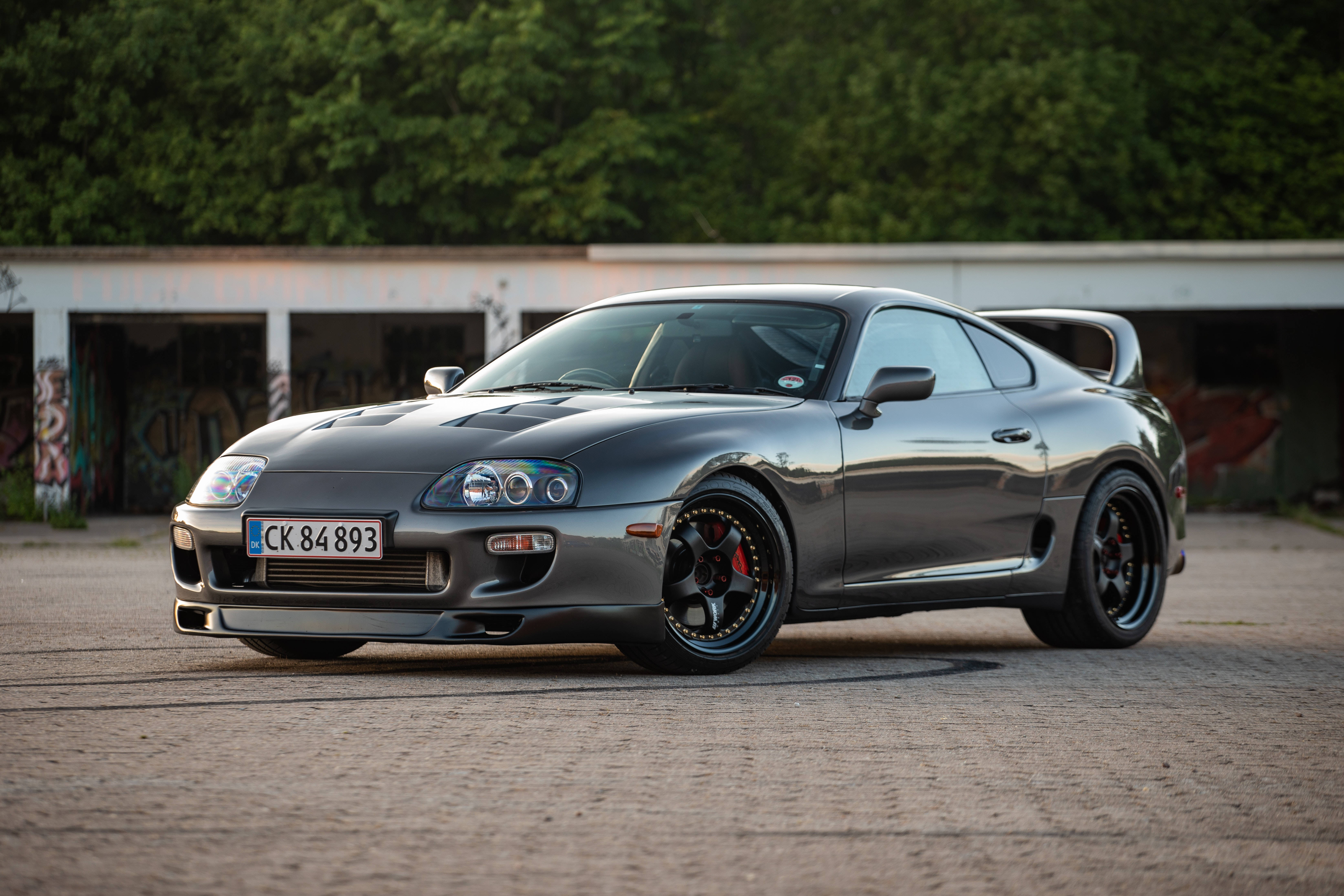 4K Toyota Supra, Dark Grey Finish, black rims, 5K Desktop Wallpaper