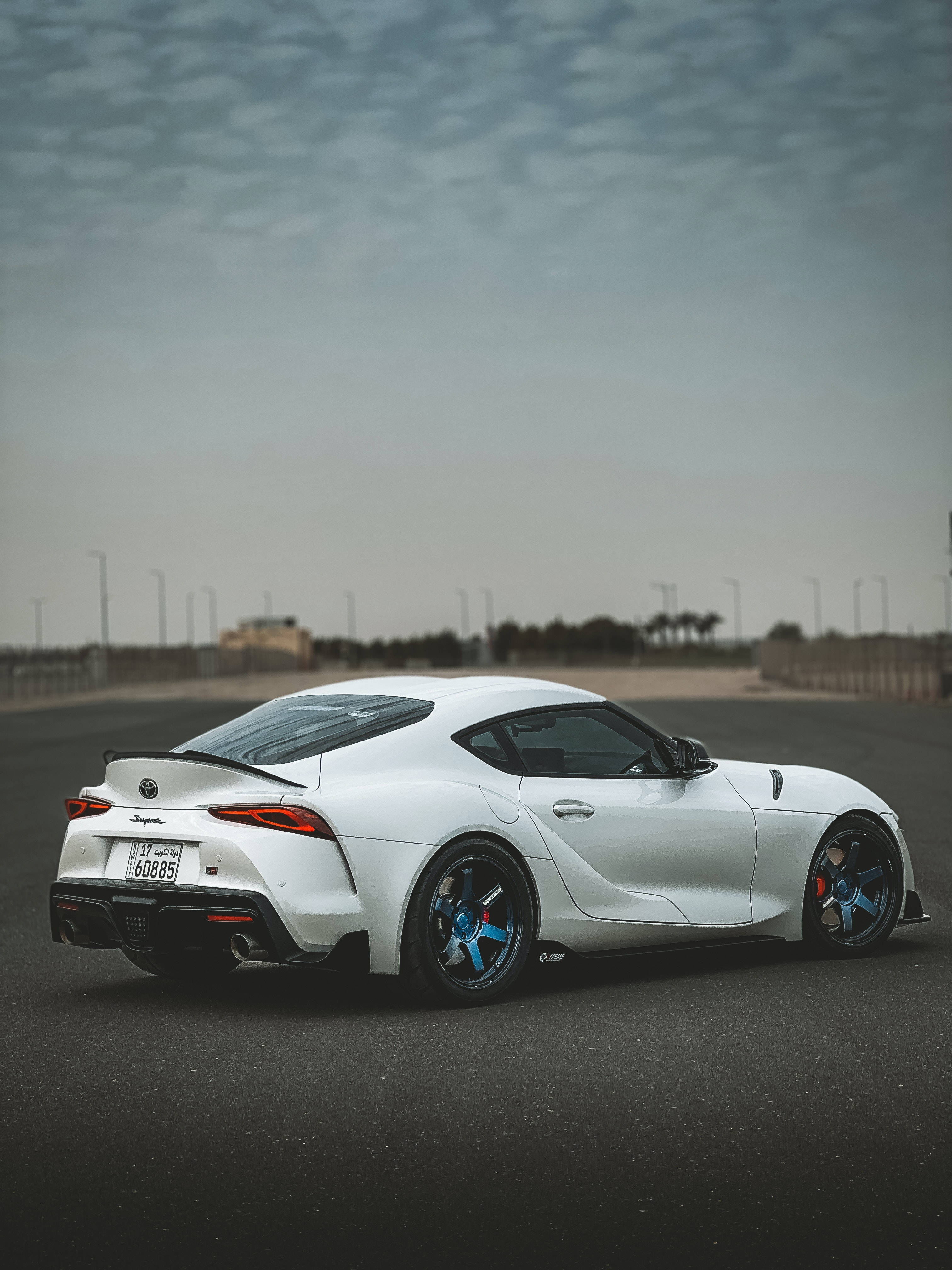 4K Toyota Supra, white sports car, blue brake calipers, 4K Phone Wallpaper