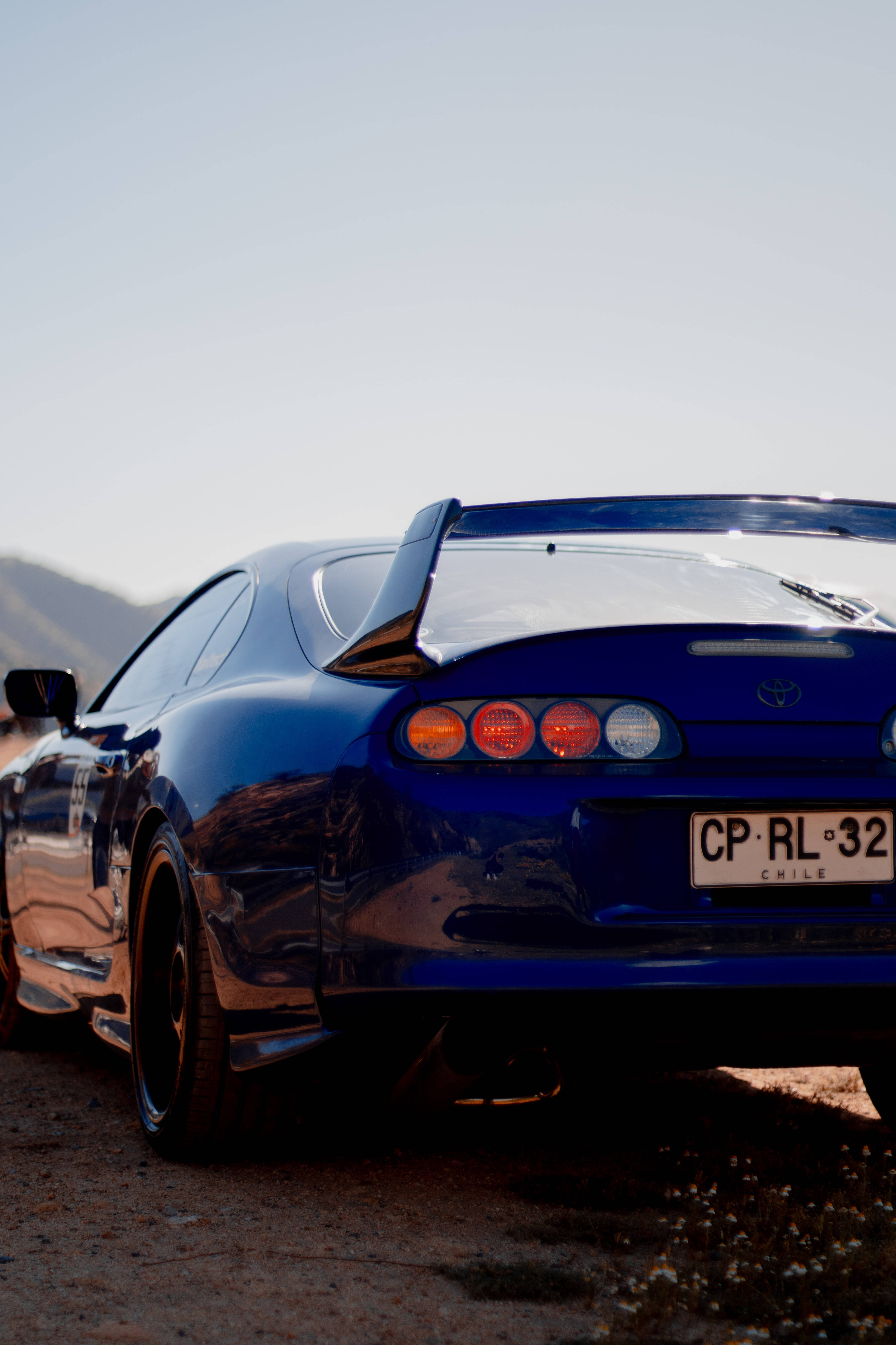 4K Toyota Supra, dark blue, dusty terrain, 5K Phone Wallpaper
