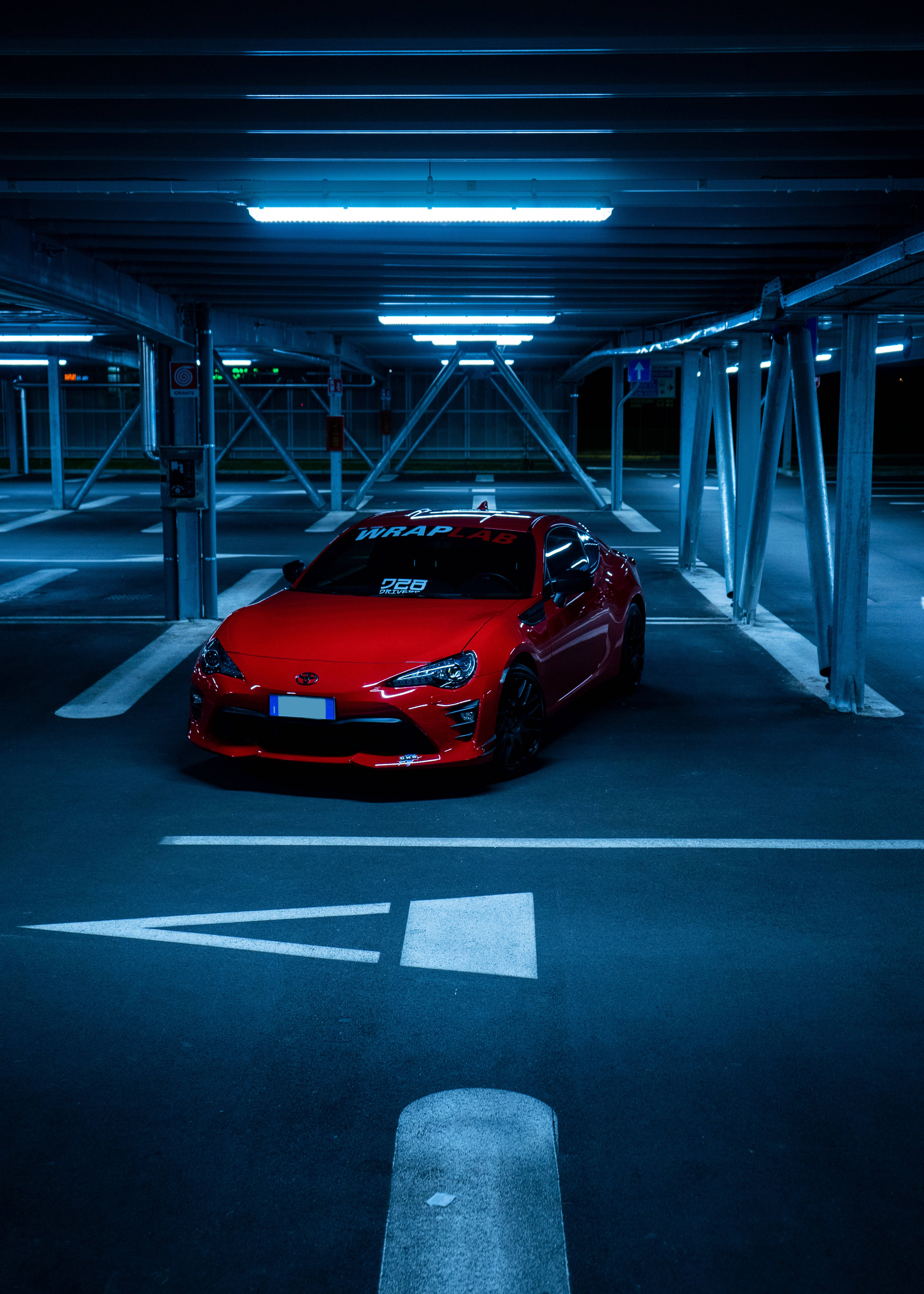 4K Toyota Supra, red, underground parking garage, 5K Phone Wallpaper