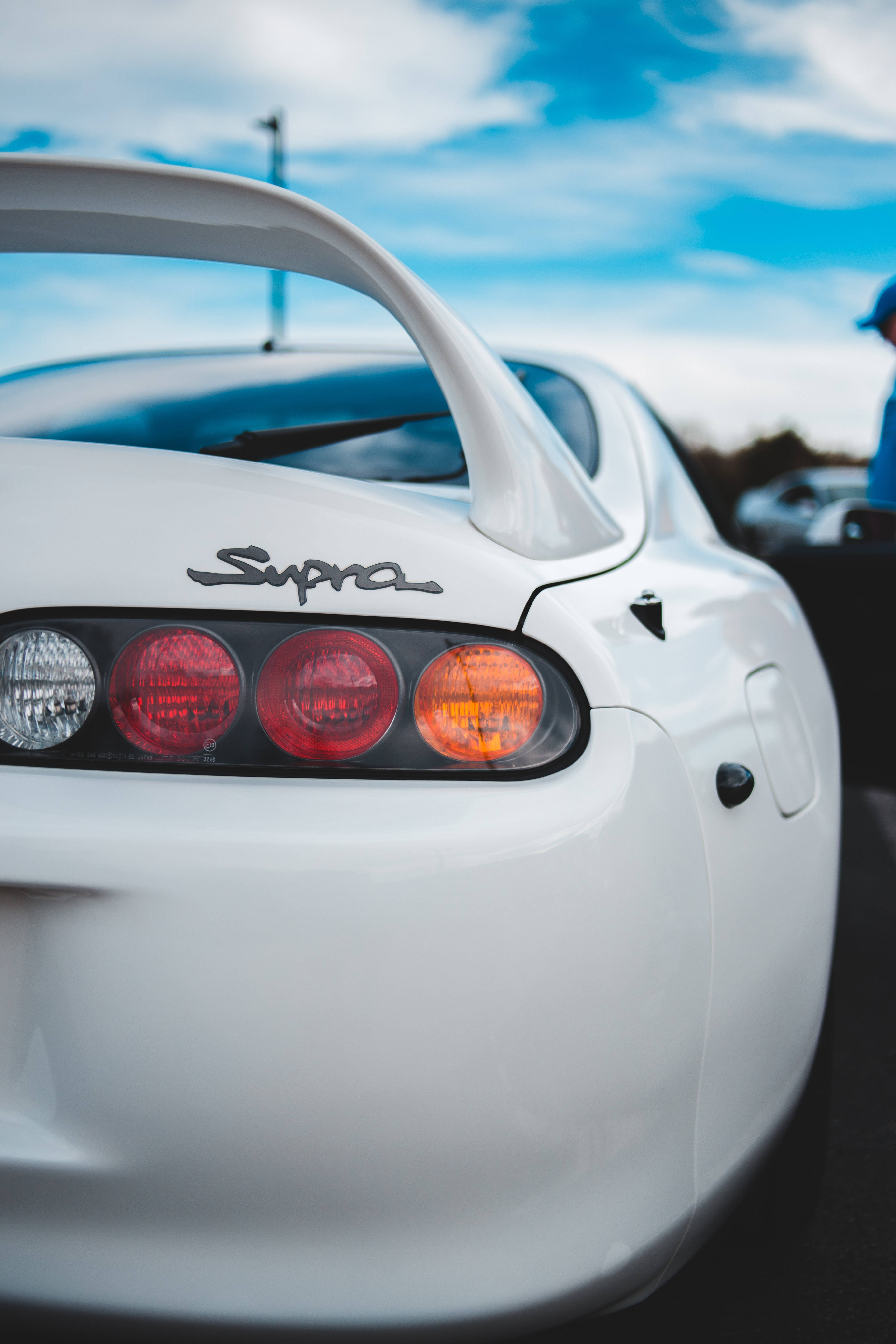 4K Toyota Supra, white Toyota Supra, glowing red taillights, 5K Phone Wallpaper