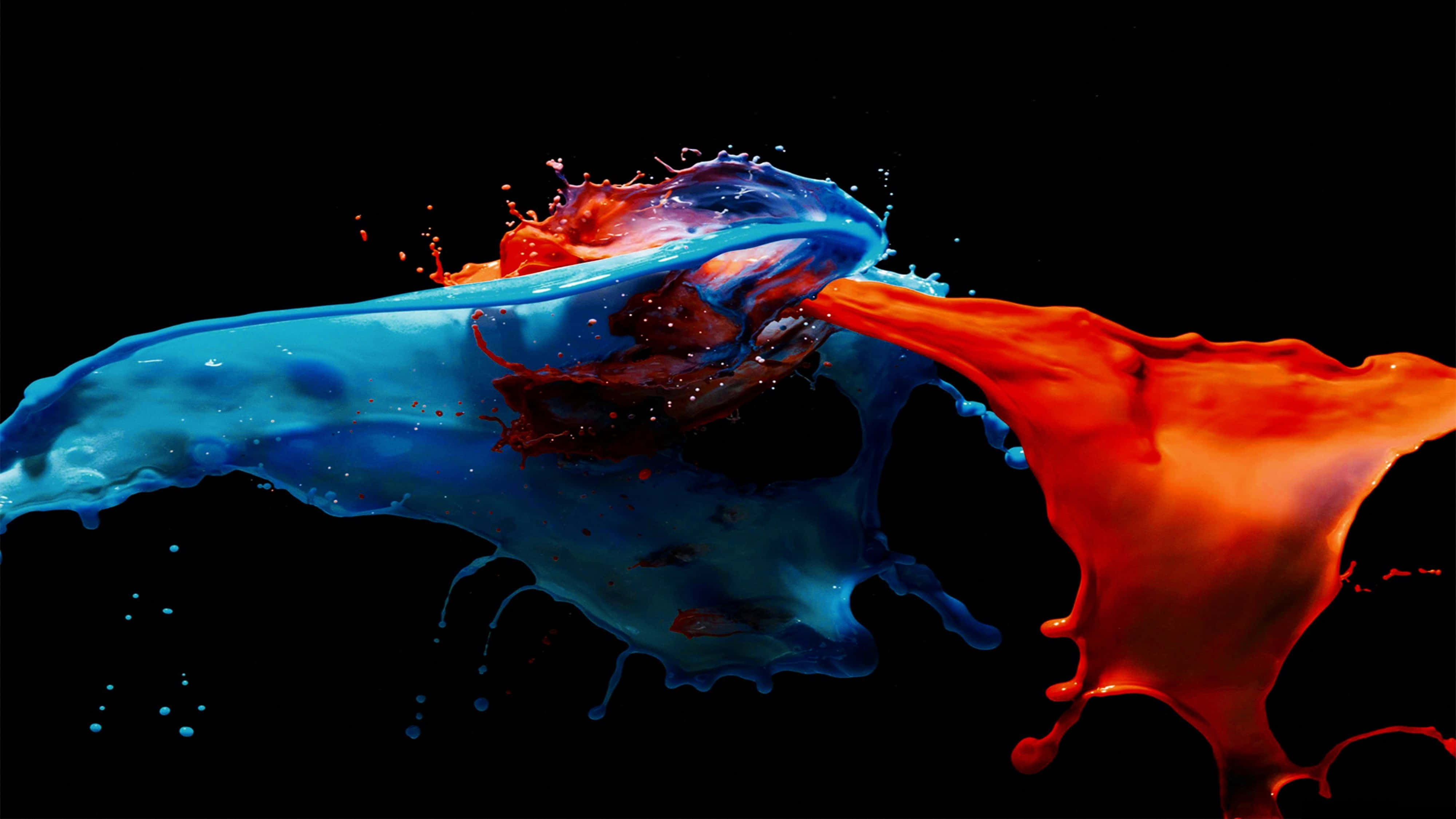 4K UHD, vivid blue, orange paint splashes, 4K Desktop Wallpaper