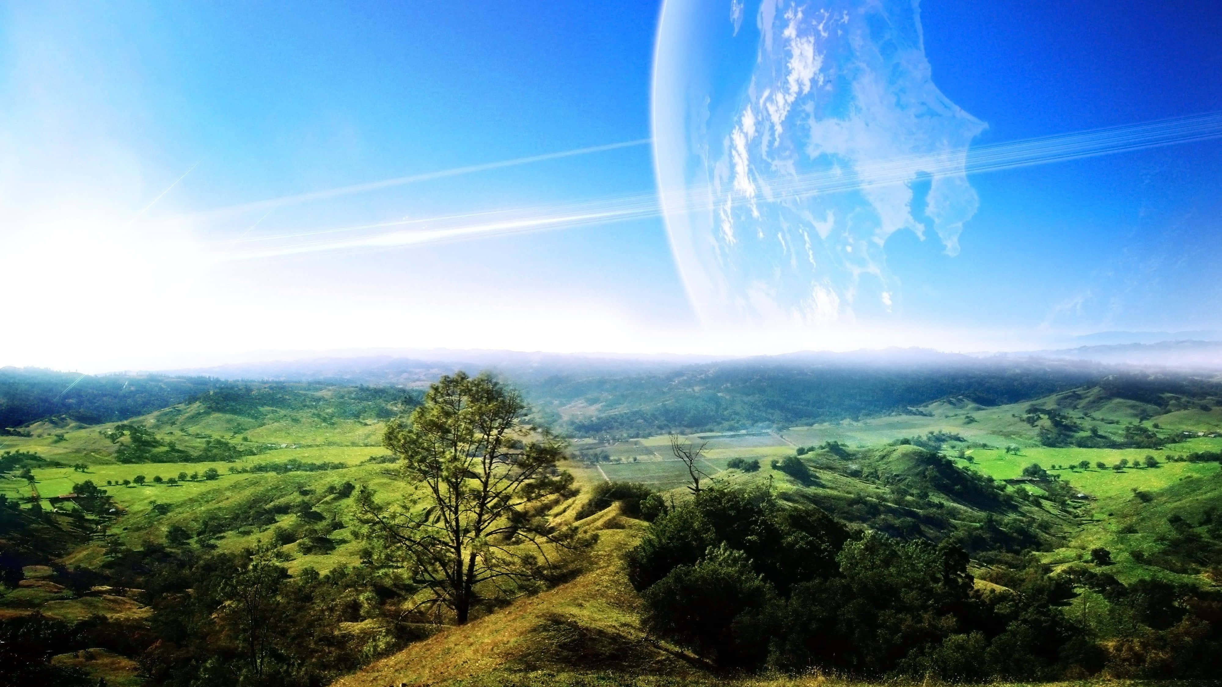 4K UHD, vibrant green valley, bright blue sky, 4K Desktop Wallpaper