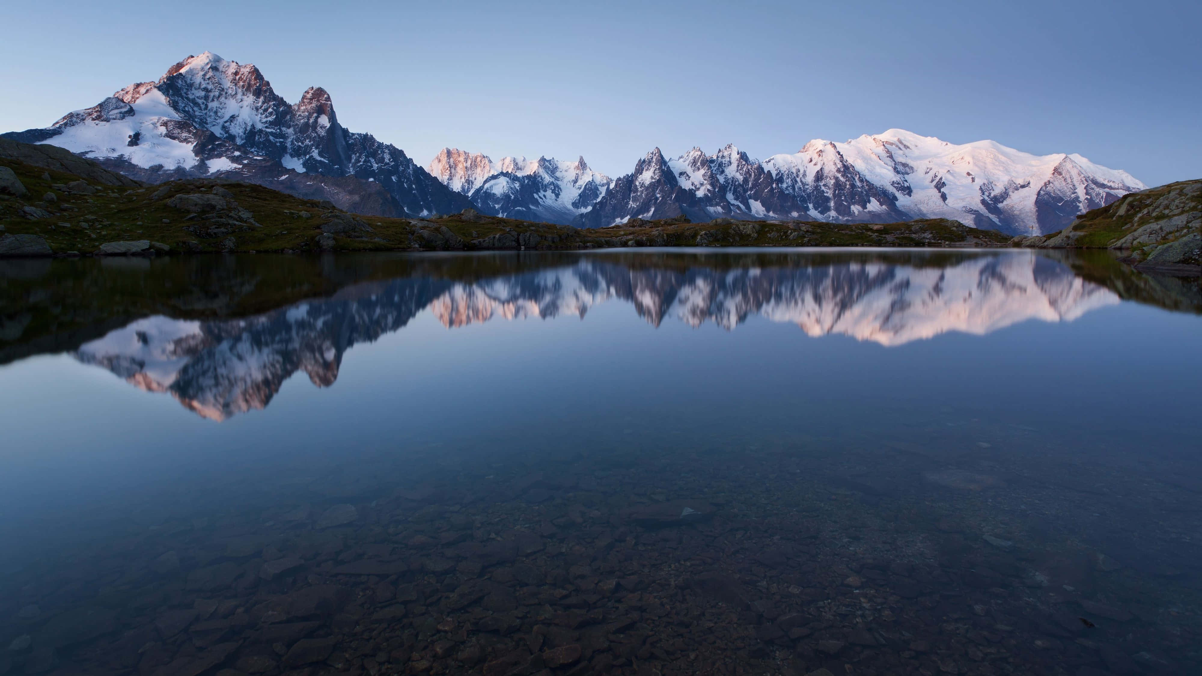 4K resolution, snowcapped mountain peaks, alpine lake, 4K Desktop Wallpaper