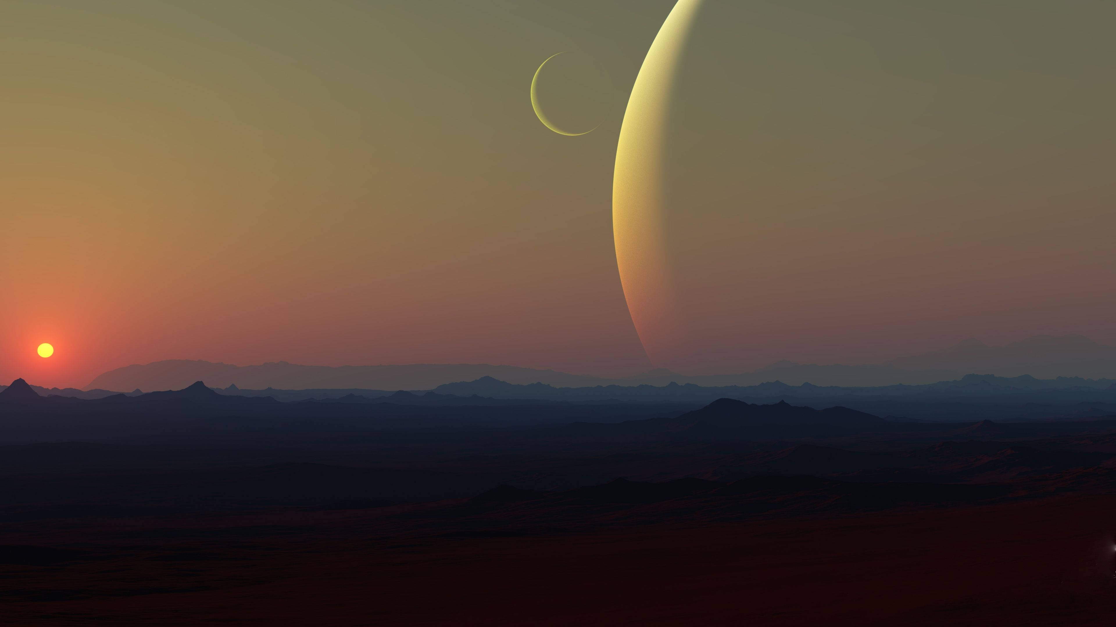 4K Ultra HD 2160p, fantasy sunset, giant planet, 4K Desktop Wallpaper